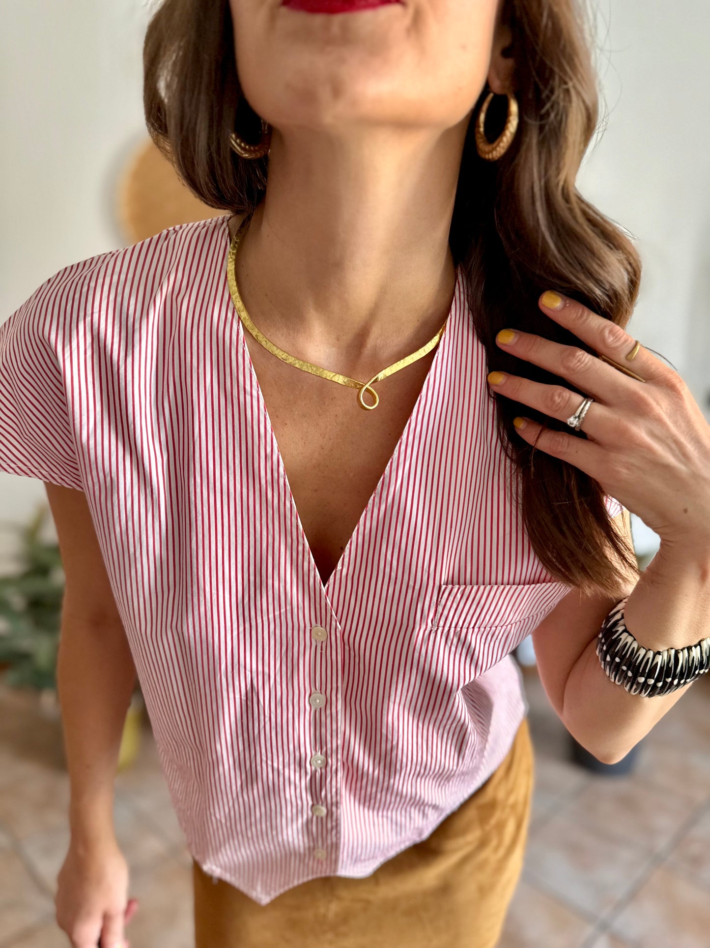 1990's vintage red and white stripe cotton shirt