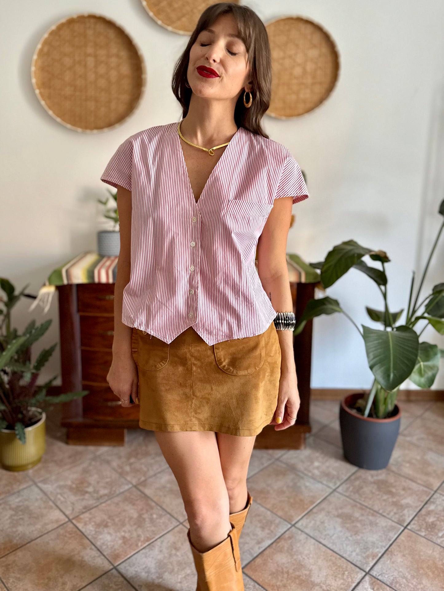 1990's vintage red and white stripe cotton shirt