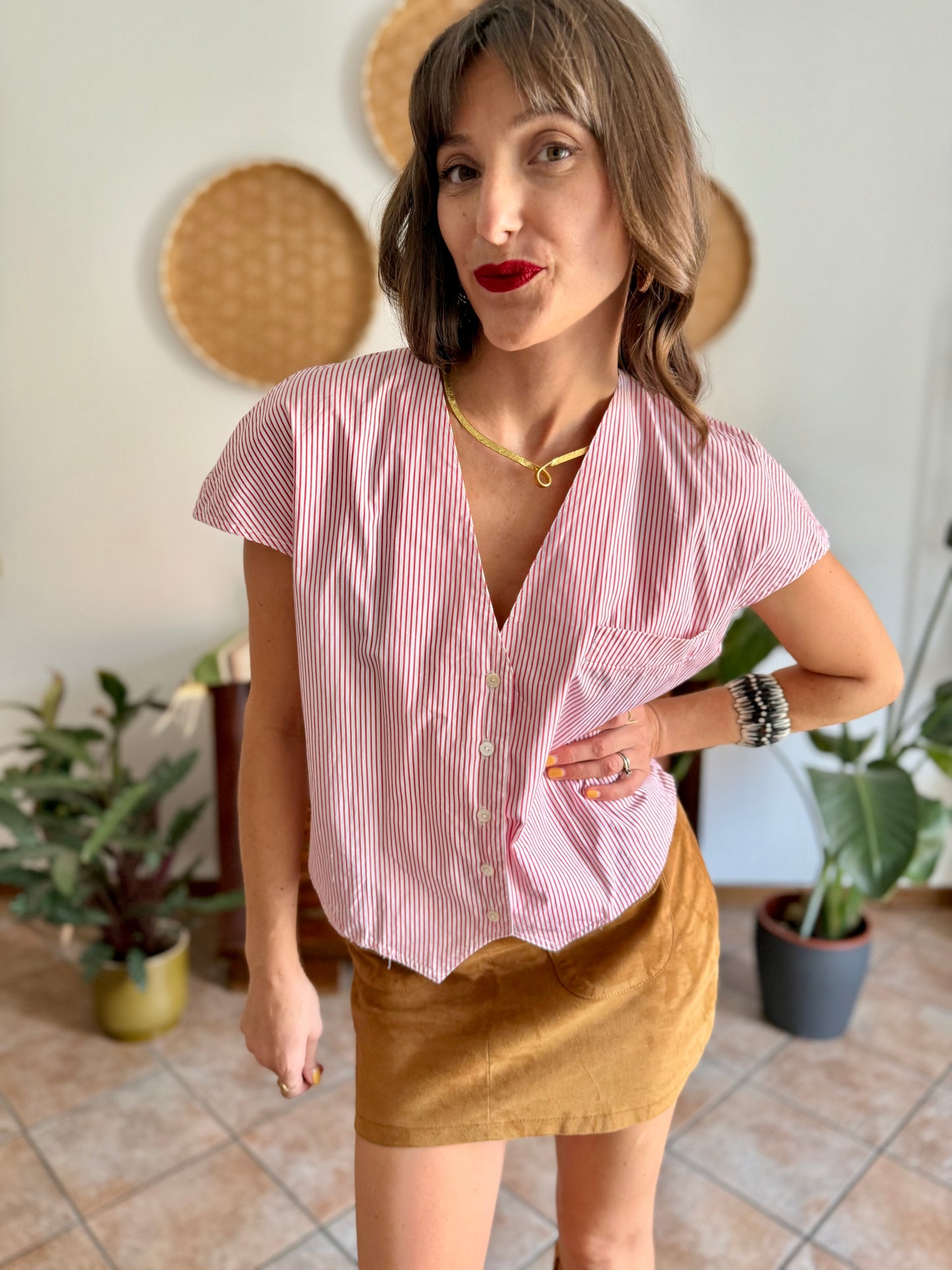 1990's vintage red and white stripe cotton shirt