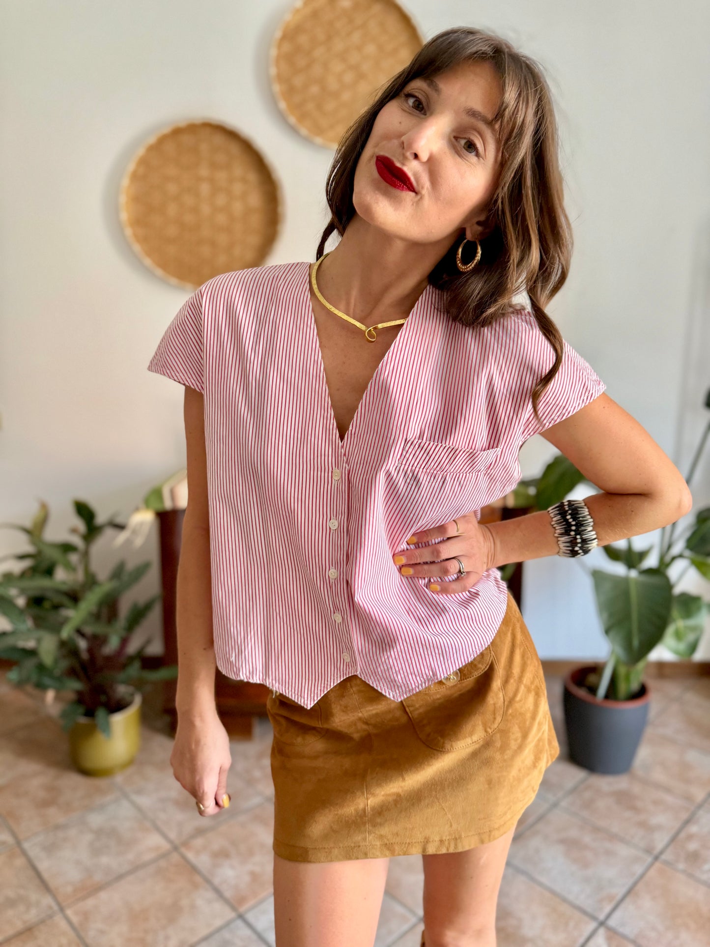 1990's vintage red and white stripe cotton shirt