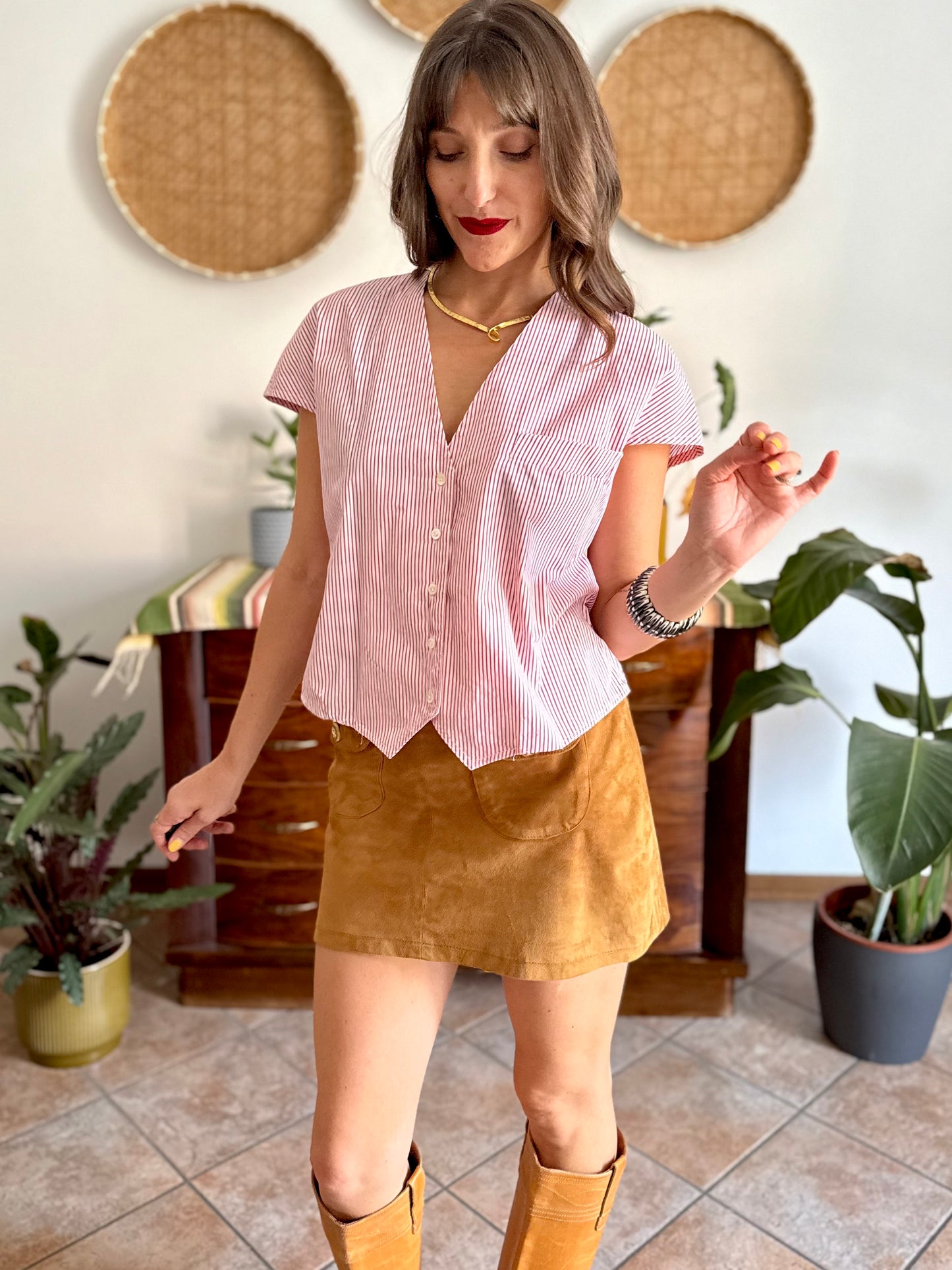 1990's vintage red and white stripe cotton shirt