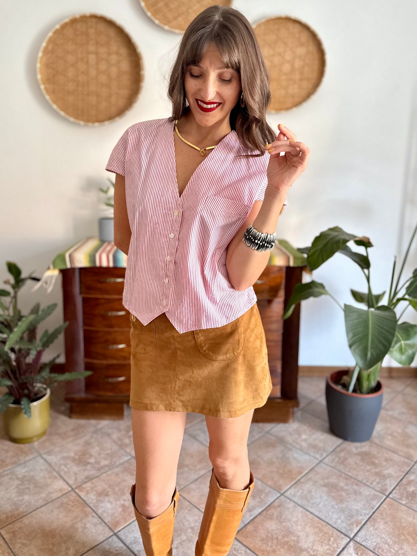 1990's vintage red and white stripe cotton shirt