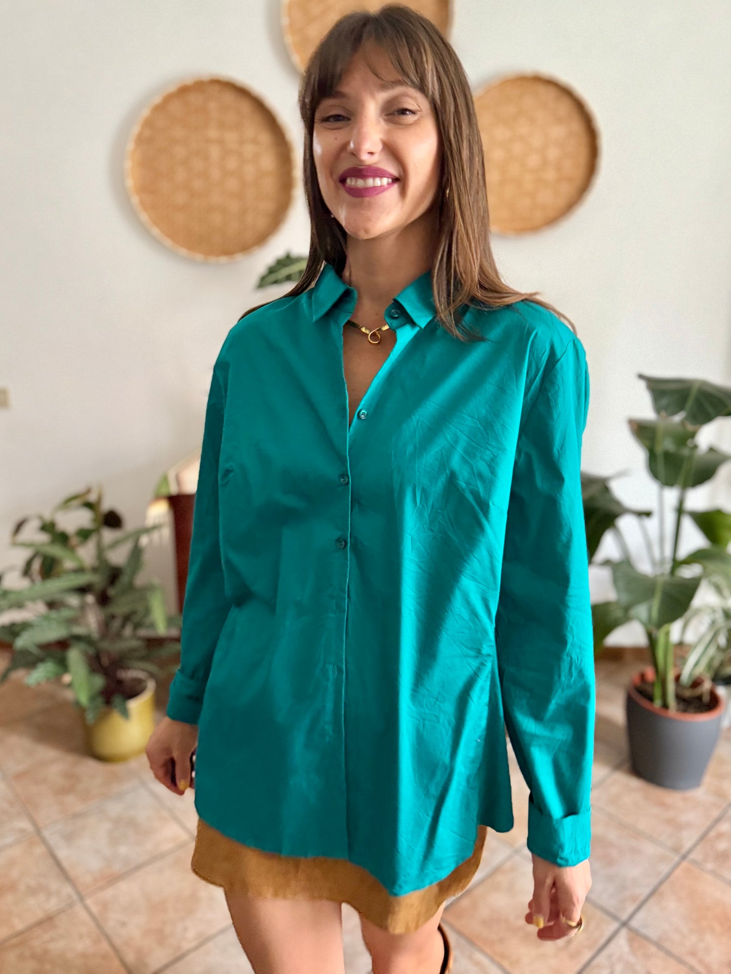 1990's vintage turquoise shirt with iridescent turquoise buttons