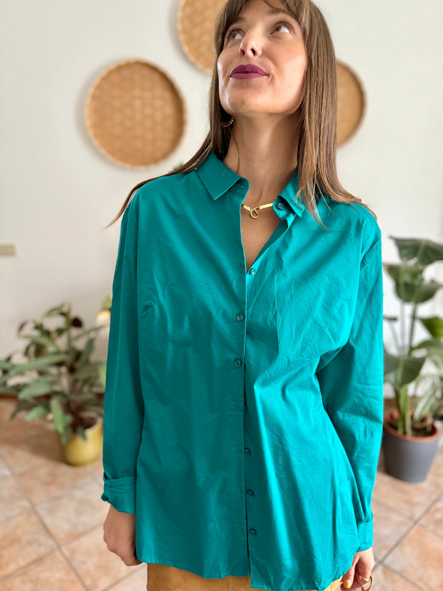 1990's vintage turquoise shirt with iridescent turquoise buttons