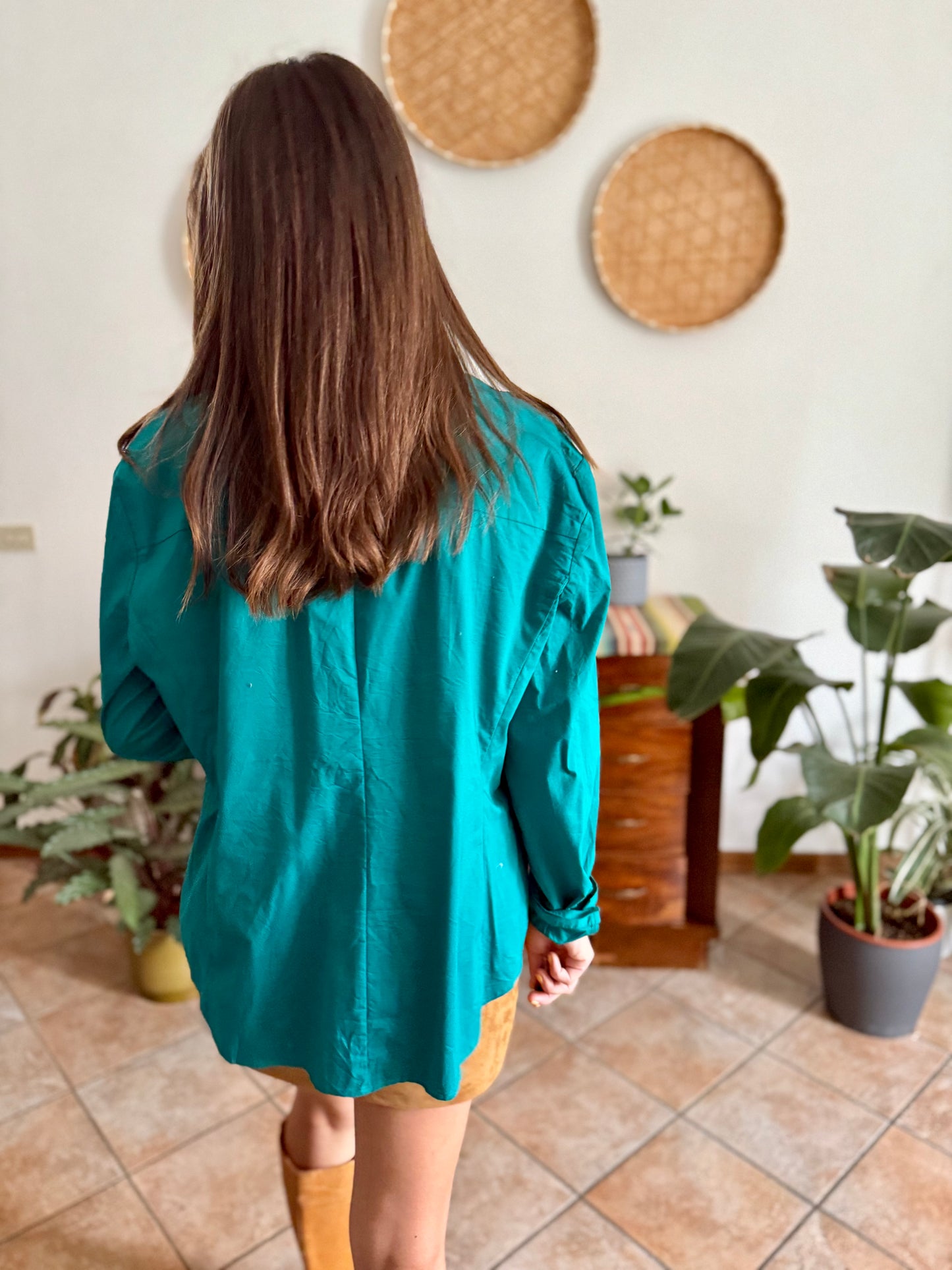 1990's vintage turquoise shirt with iridescent turquoise buttons