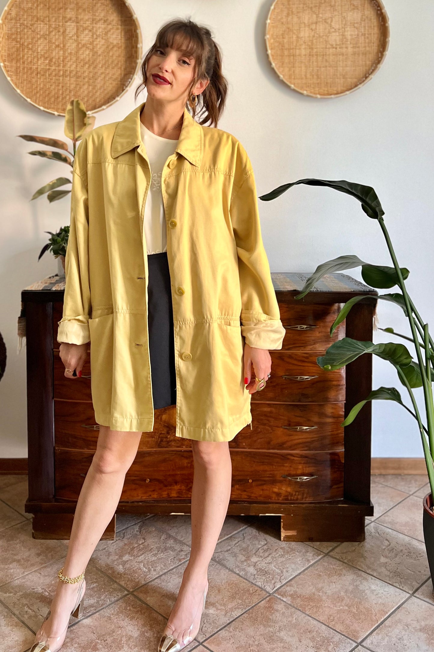 1970's vintage yellow faux suede oversize jacket