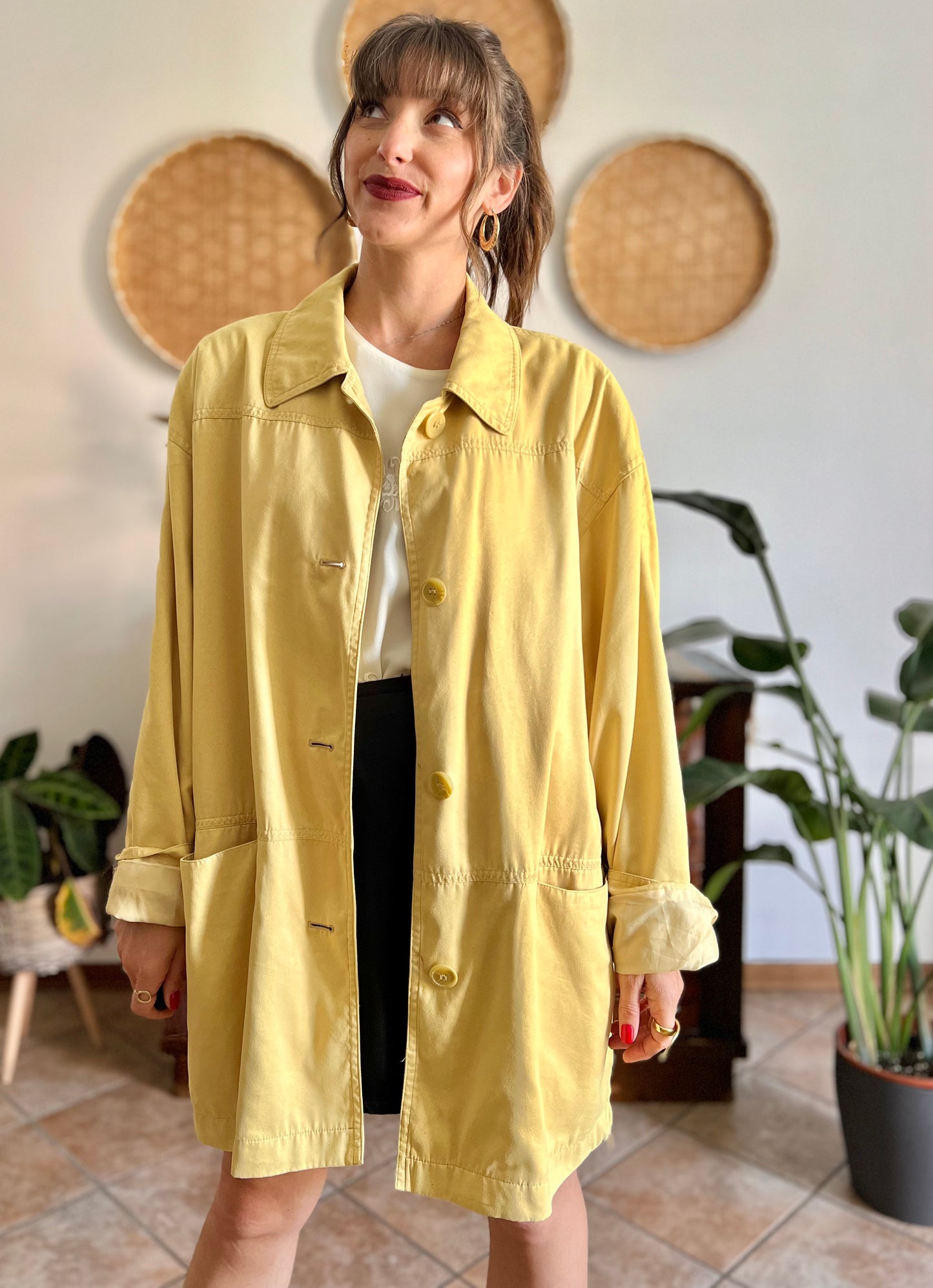 1970's vintage yellow faux suede oversize jacket