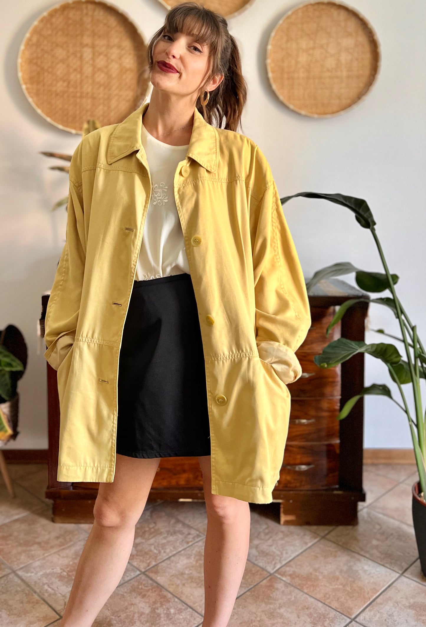 1970's vintage yellow faux suede oversize jacket