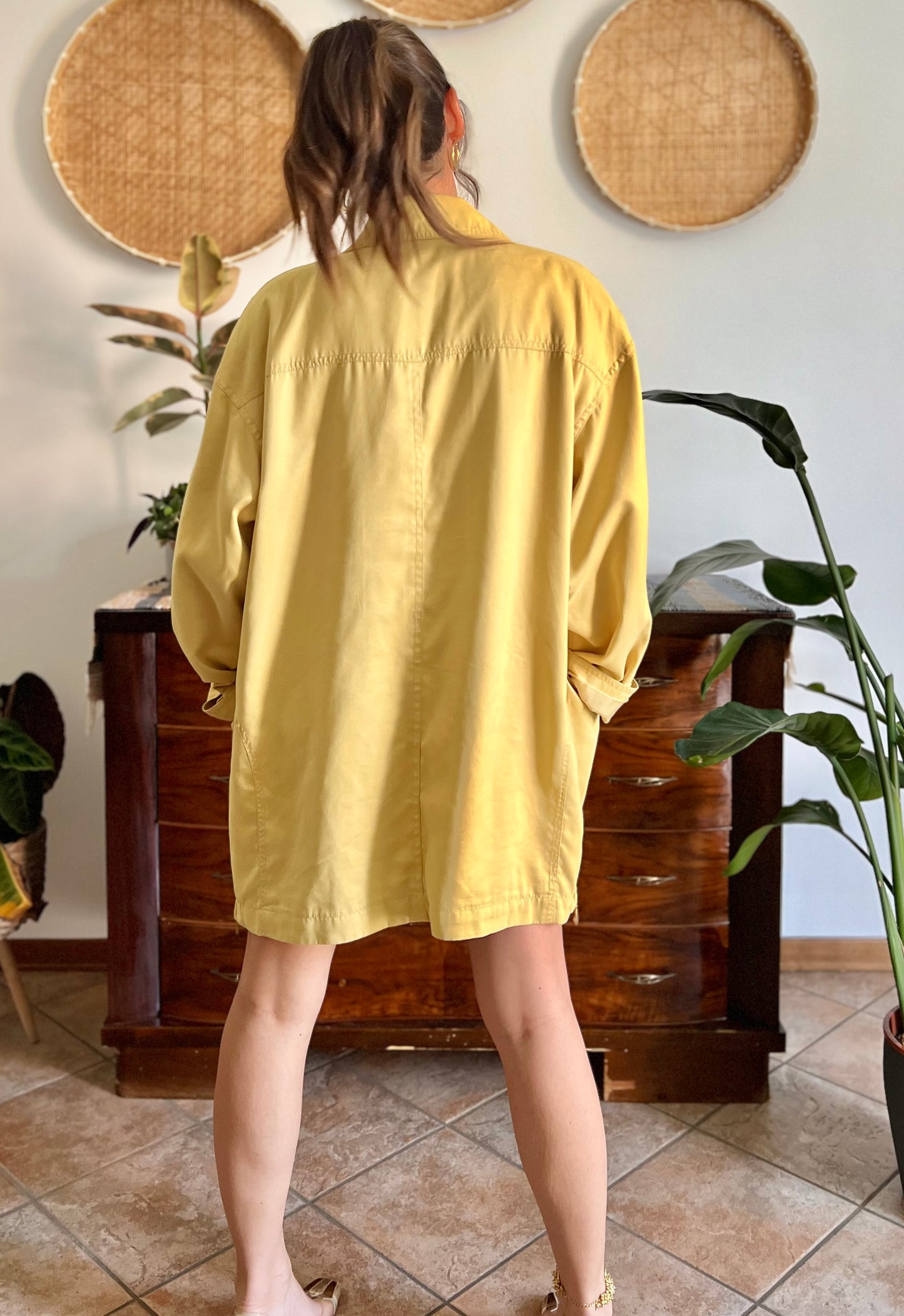 1970's vintage yellow faux suede oversize jacket