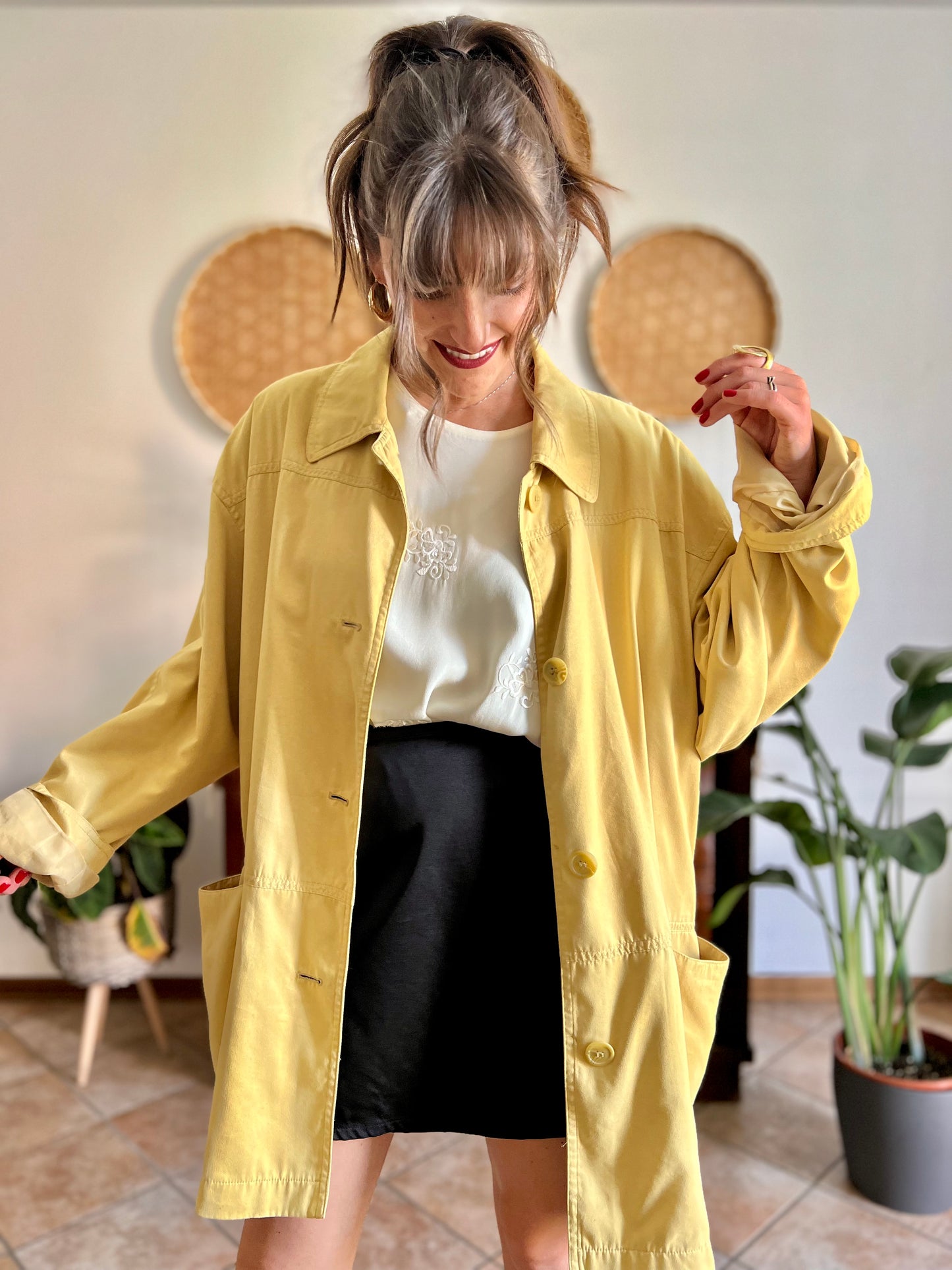 1970's vintage yellow faux suede oversize jacket