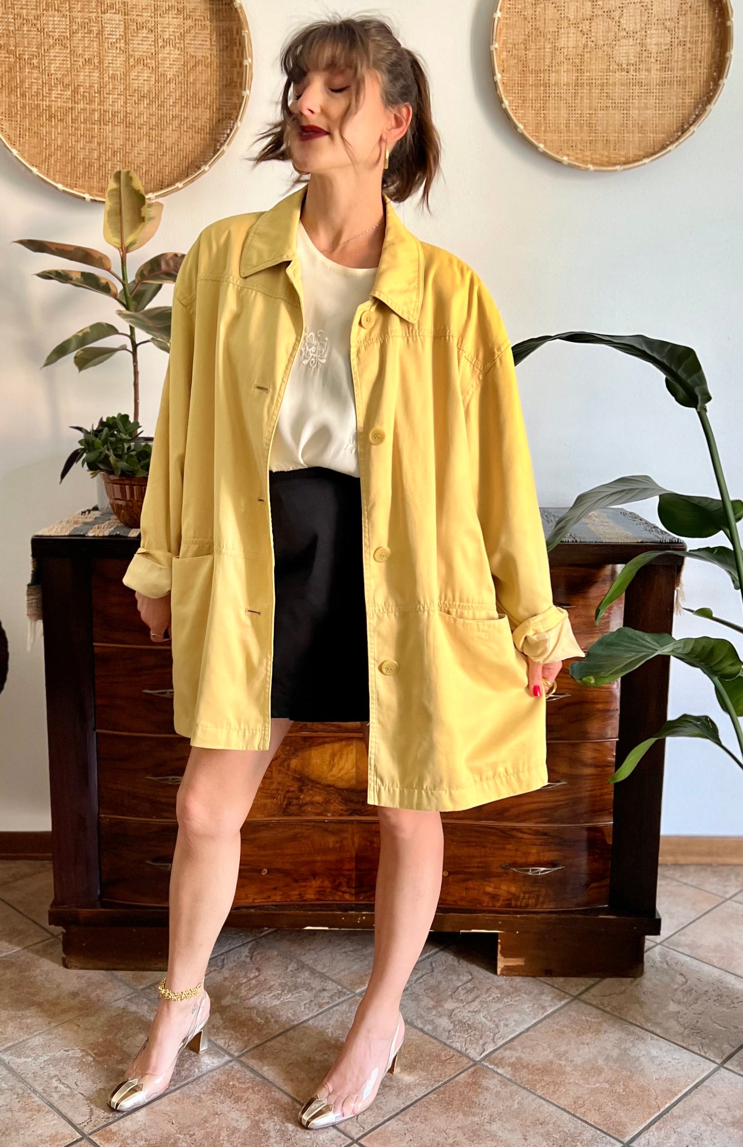 1970's vintage yellow faux suede oversize jacket