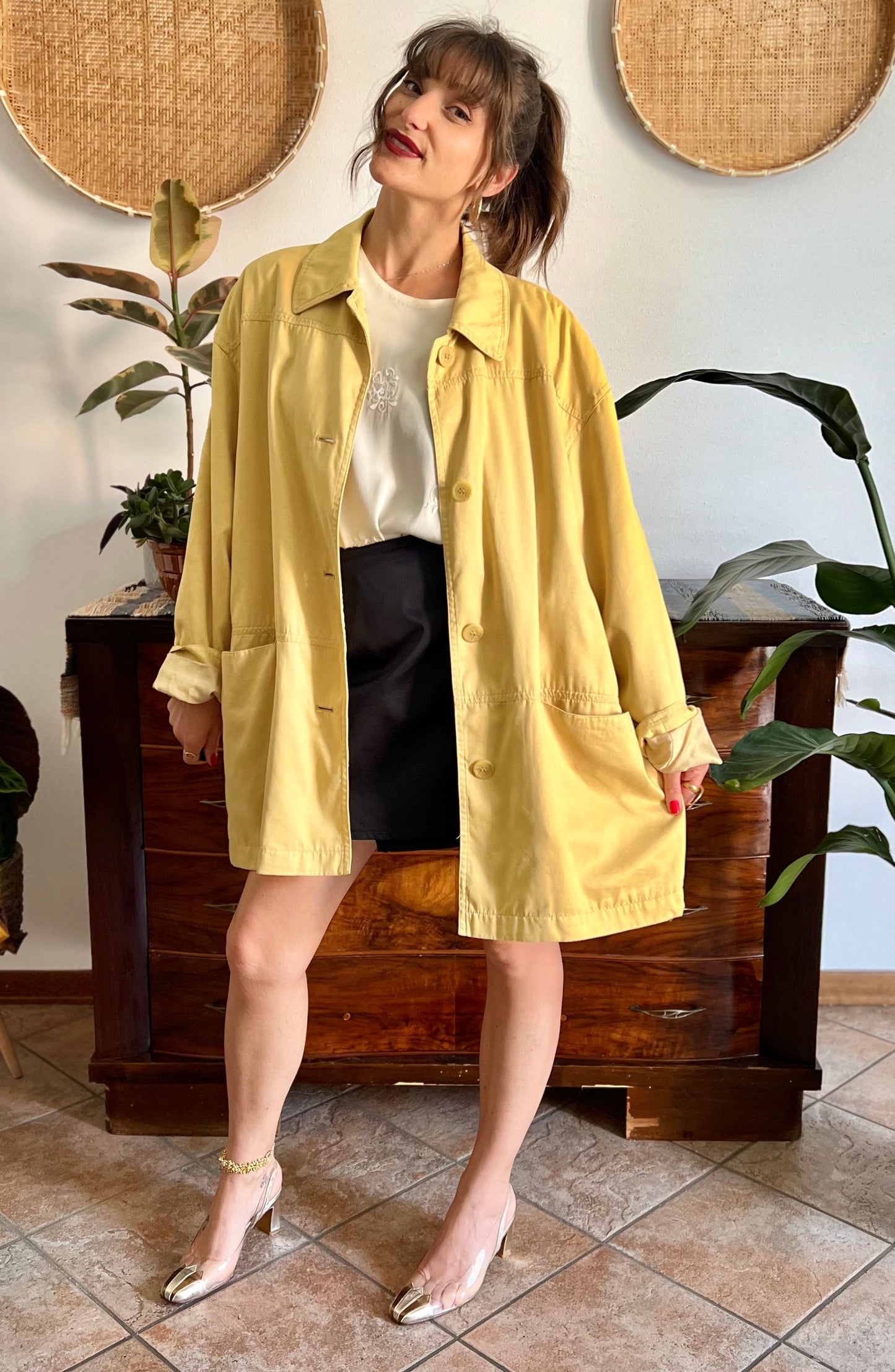 1970's vintage yellow faux suede oversize jacket