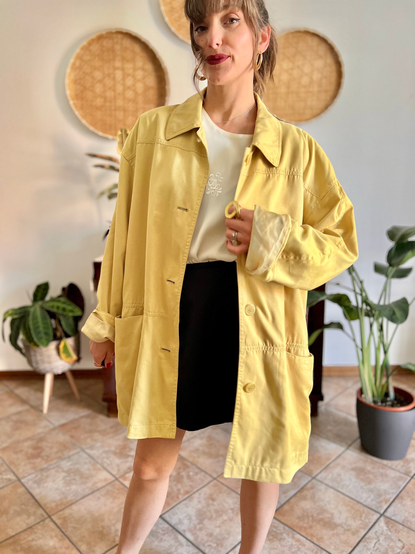 1970's vintage yellow faux suede oversize jacket