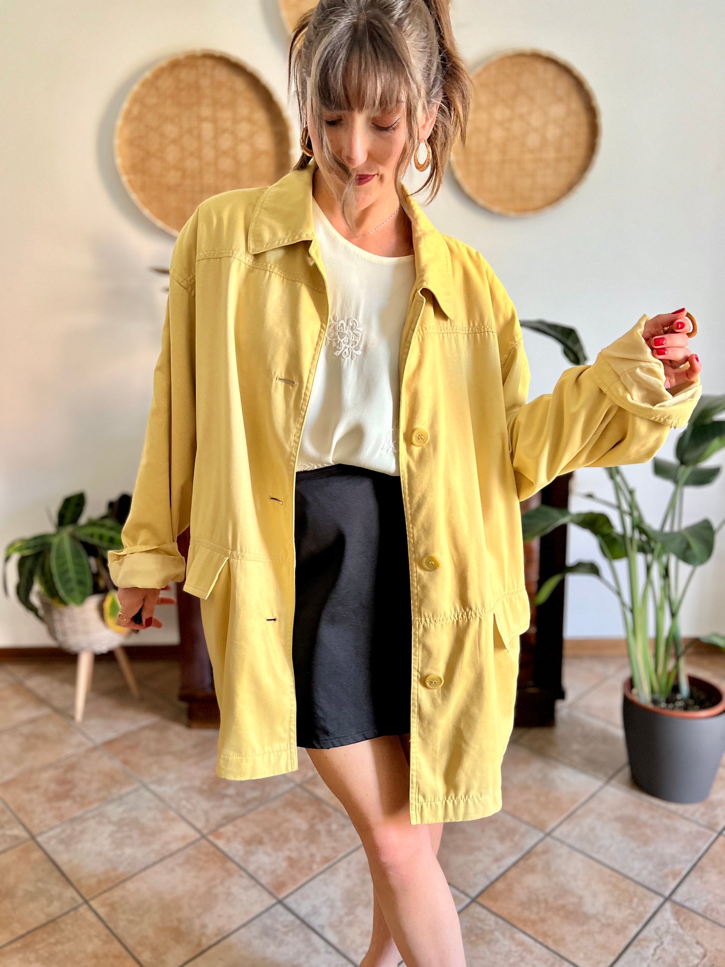 1970's vintage yellow faux suede oversize jacket