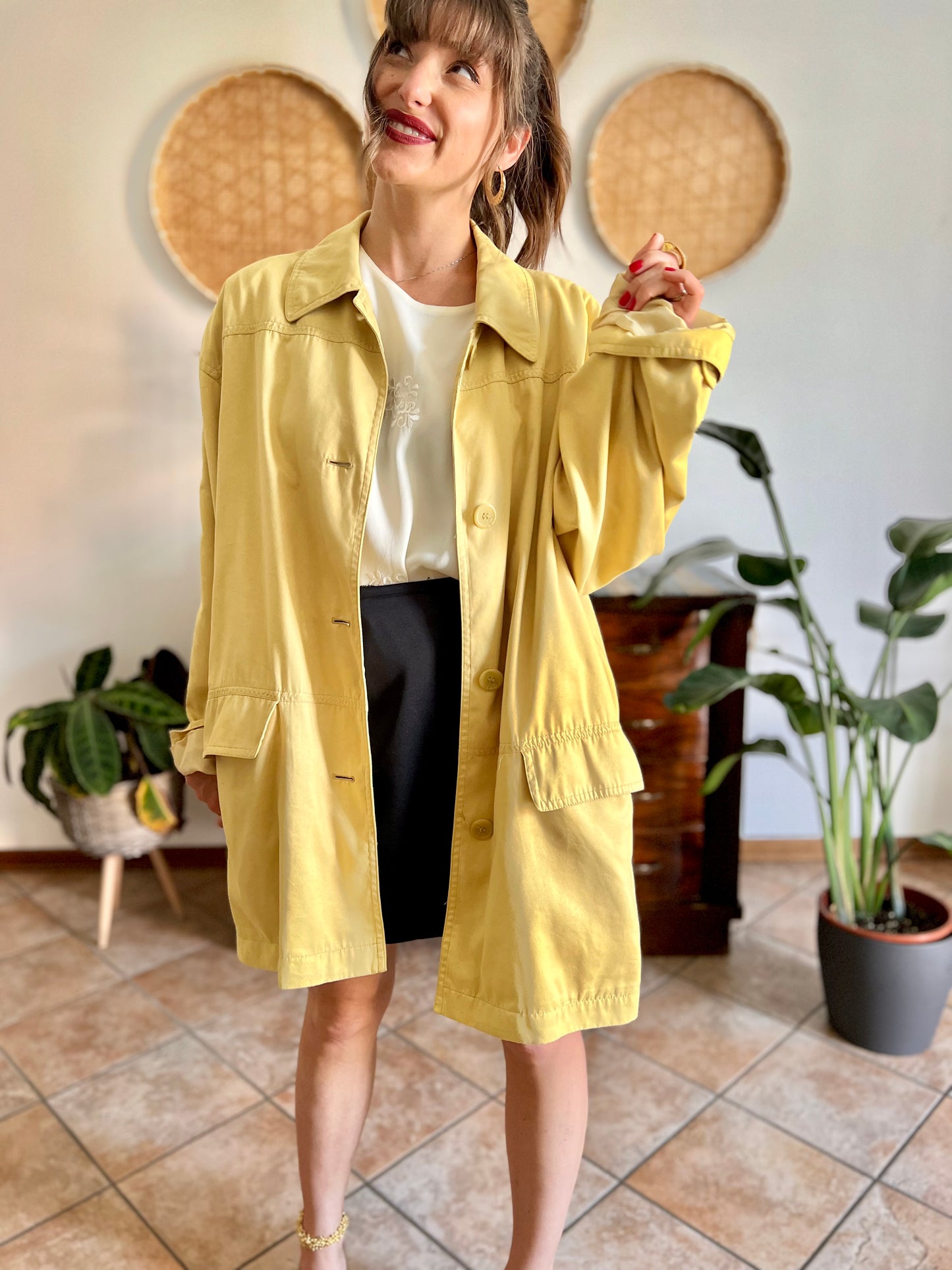 1970's vintage yellow faux suede oversize jacket