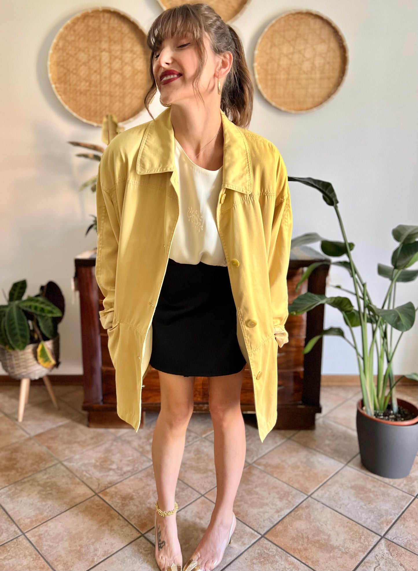 1970's vintage yellow faux suede oversize jacket