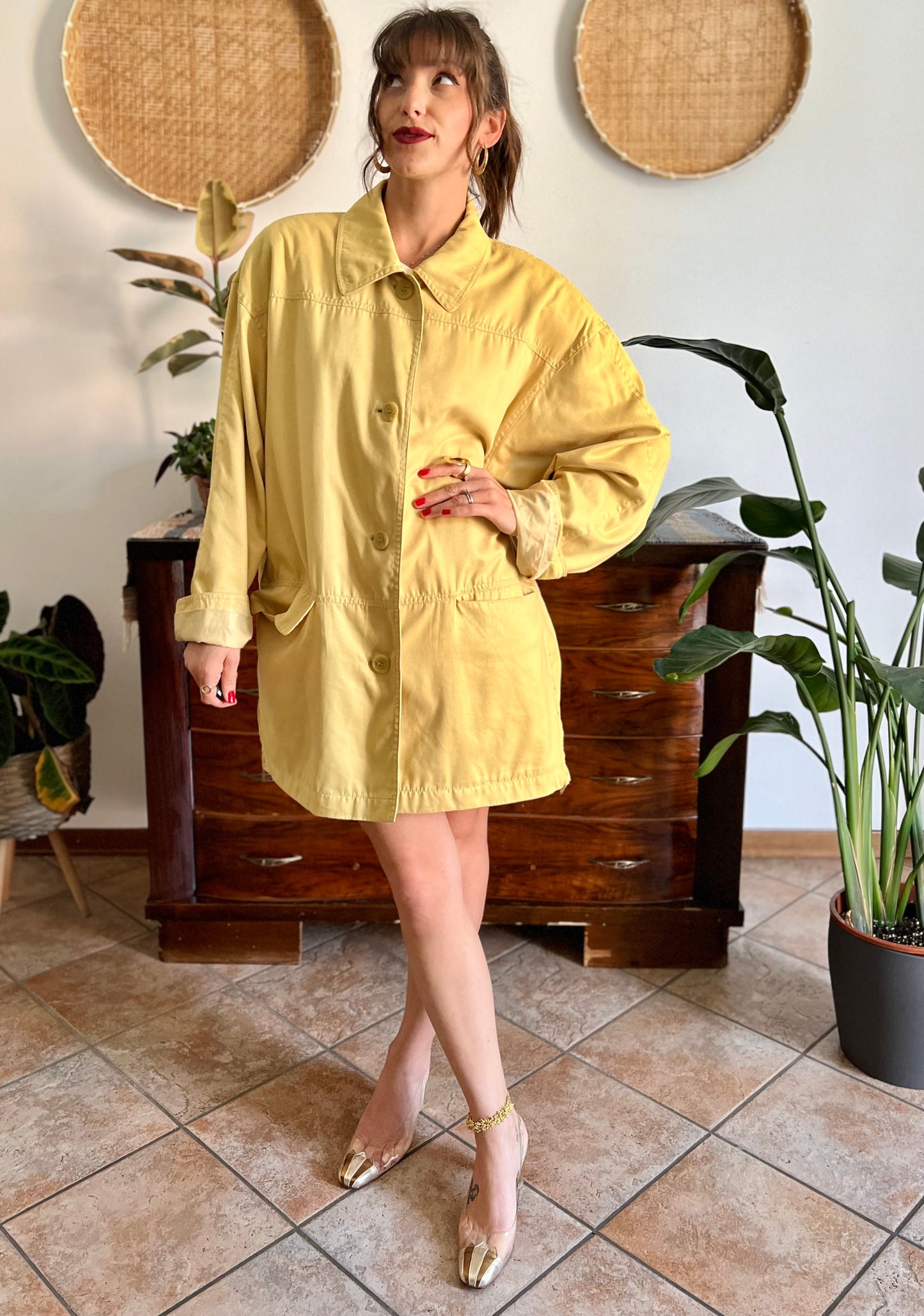 1970's vintage yellow faux suede oversize jacket
