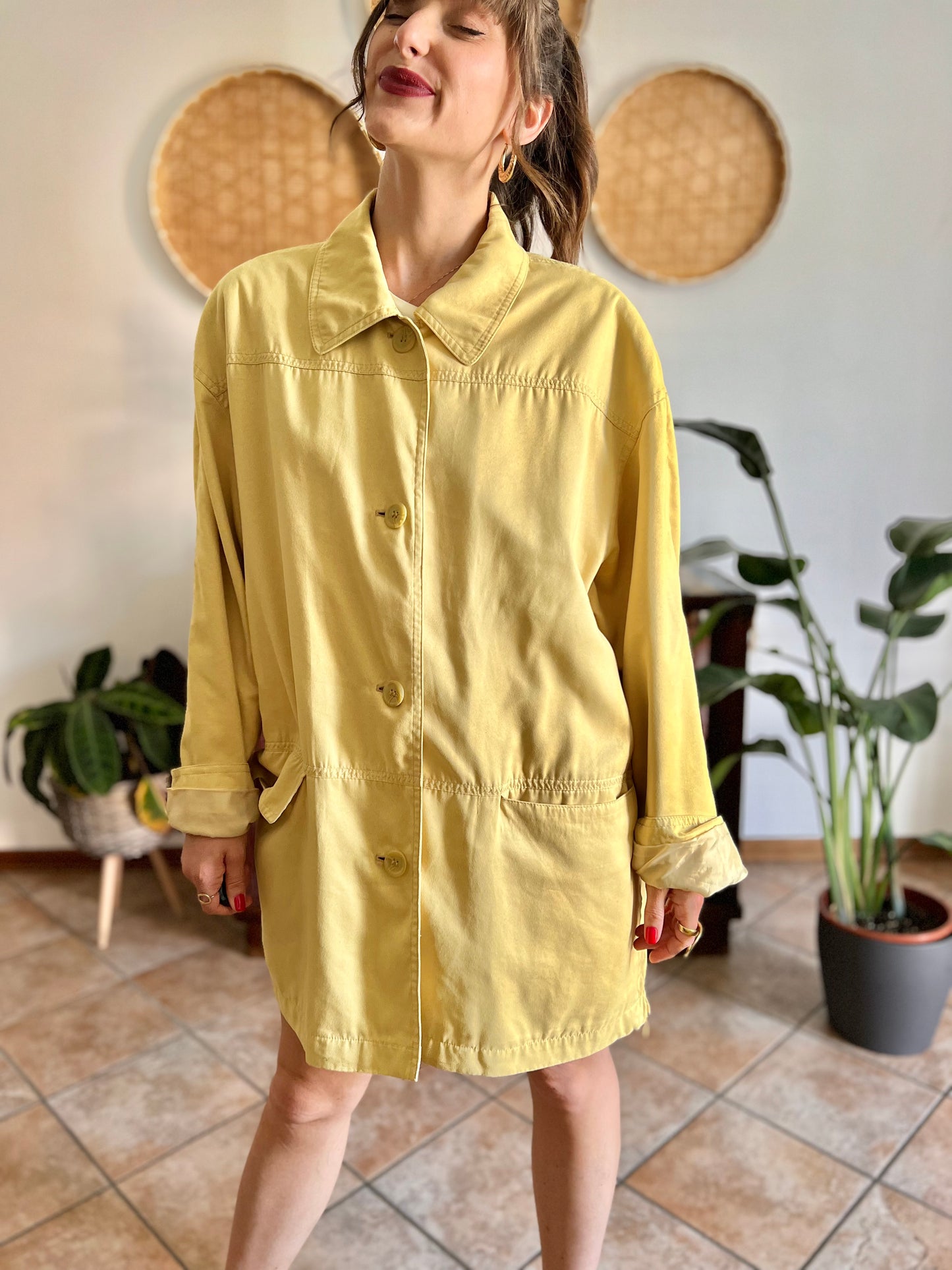 1970's vintage yellow faux suede oversize jacket