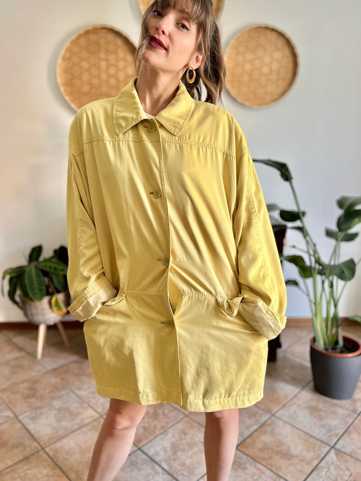1970's vintage yellow faux suede oversize jacket