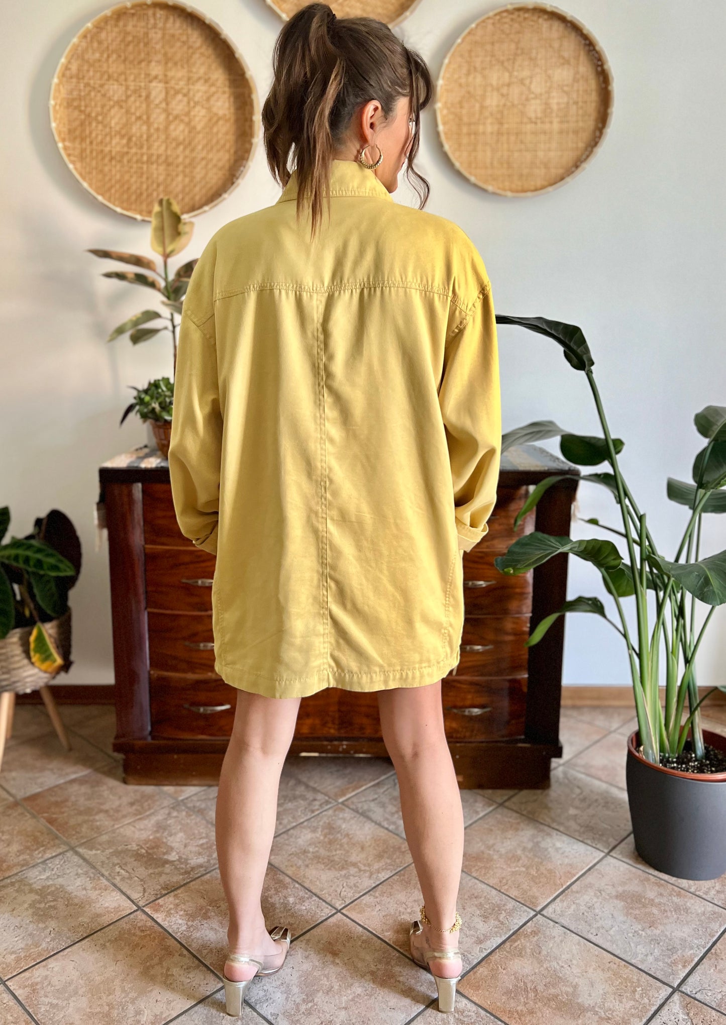 1970's vintage yellow faux suede oversize jacket