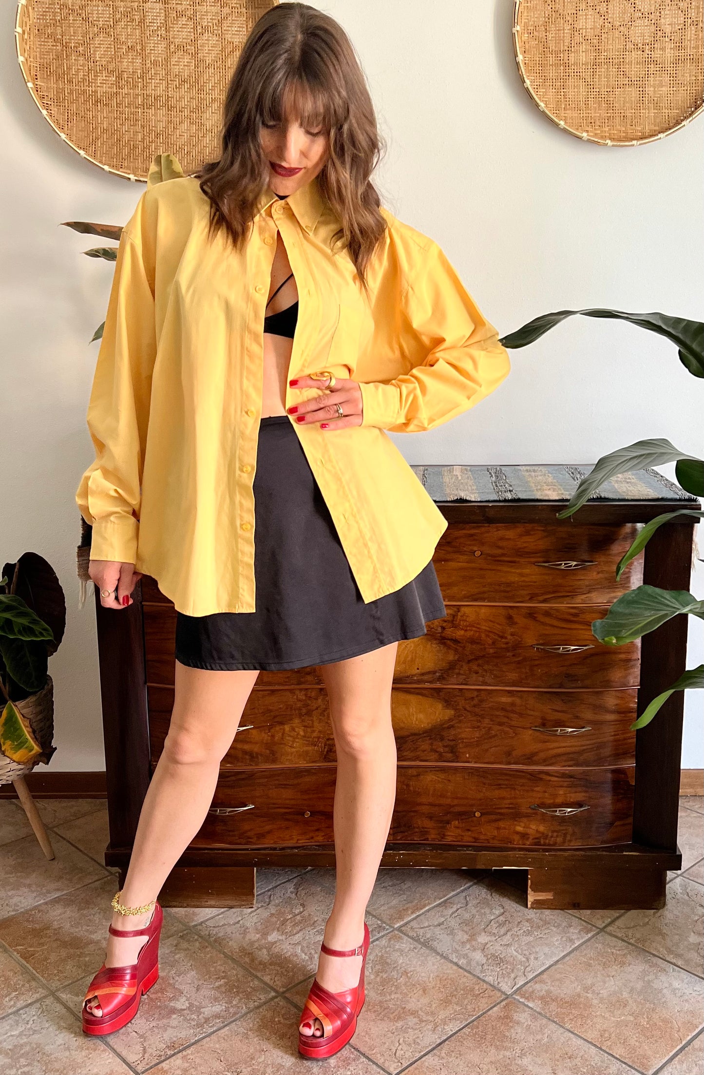 1990's vintage yellow oversize button down shirt