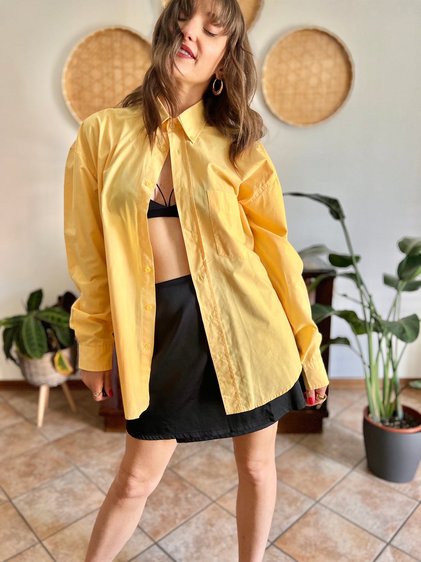 1990's vintage yellow oversize button down shirt
