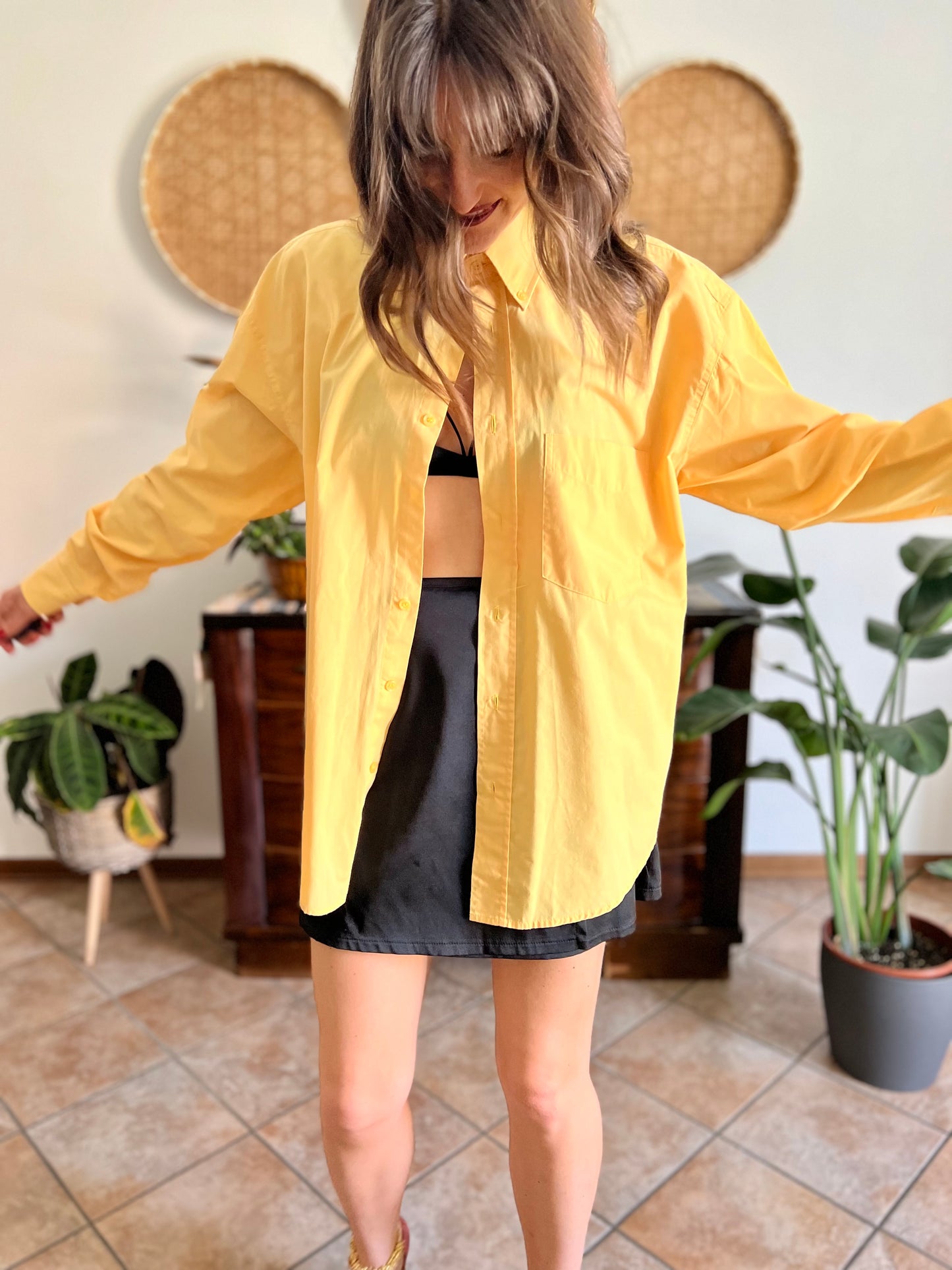 1990's vintage yellow oversize button down shirt