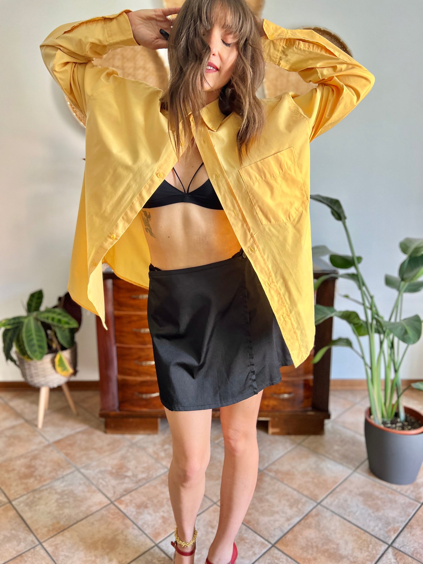 1990's vintage yellow oversize button down shirt