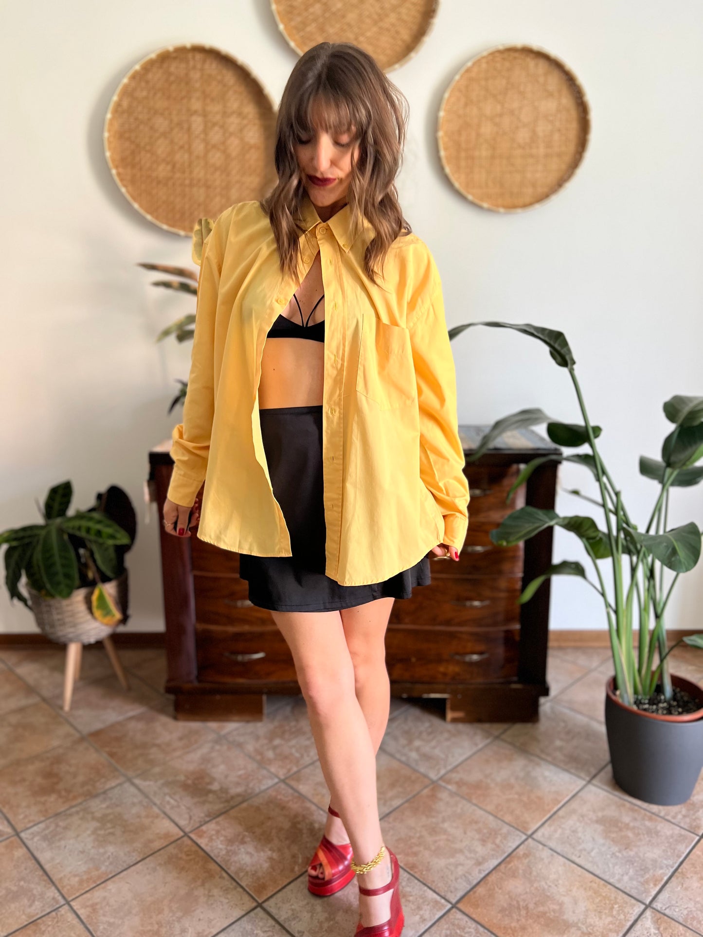 1990's vintage yellow oversize button down shirt