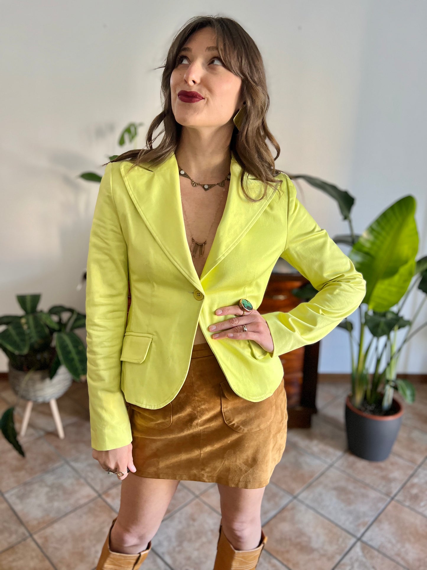 1990's vintage citron green fitted blazer