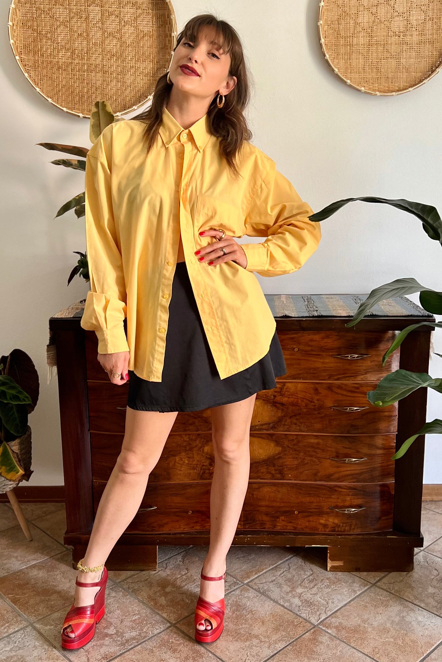 1990's vintage yellow oversize button down shirt