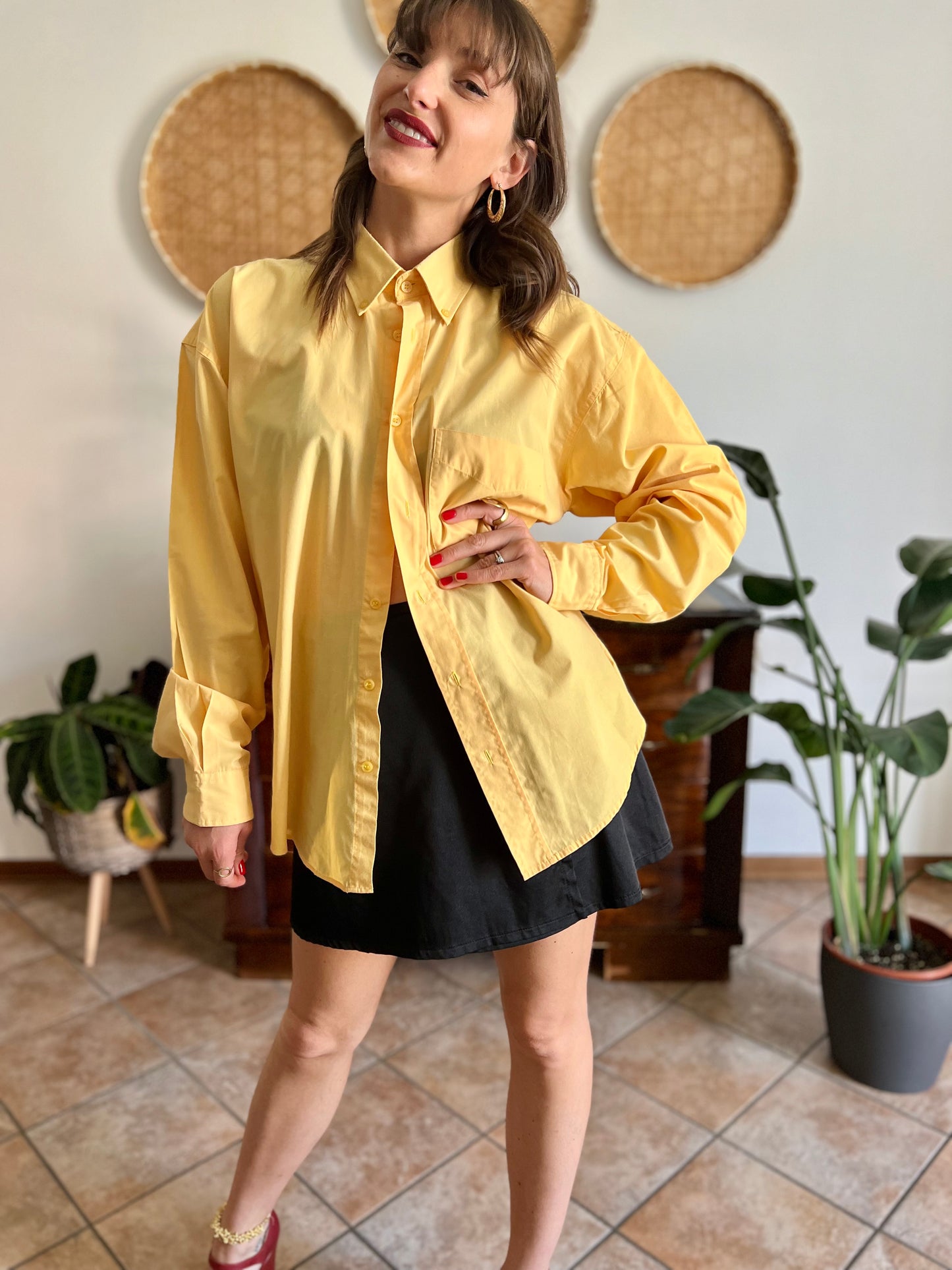 1990's vintage yellow oversize button down shirt