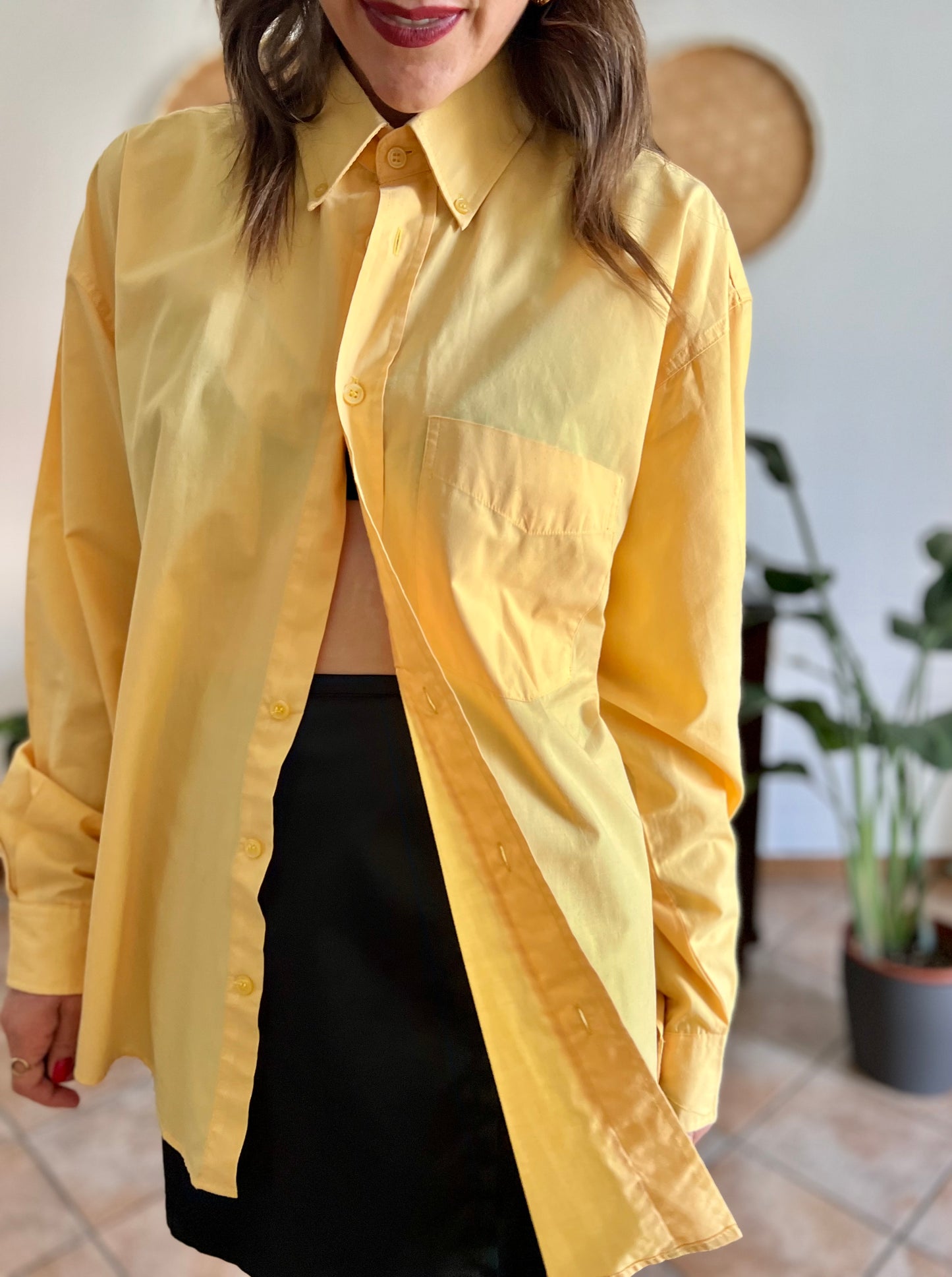 1990's vintage yellow oversize button down shirt
