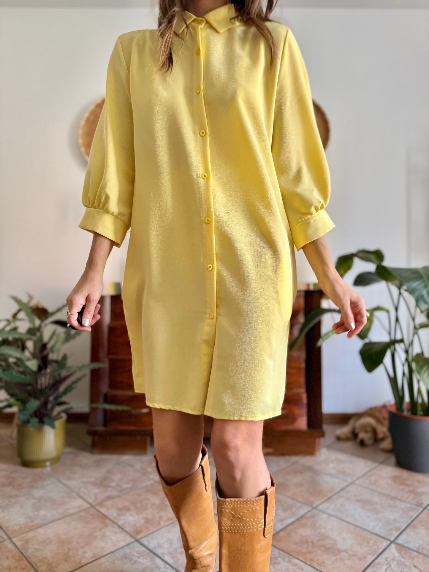 Y2k vintage semi sheer yellow shirt dress