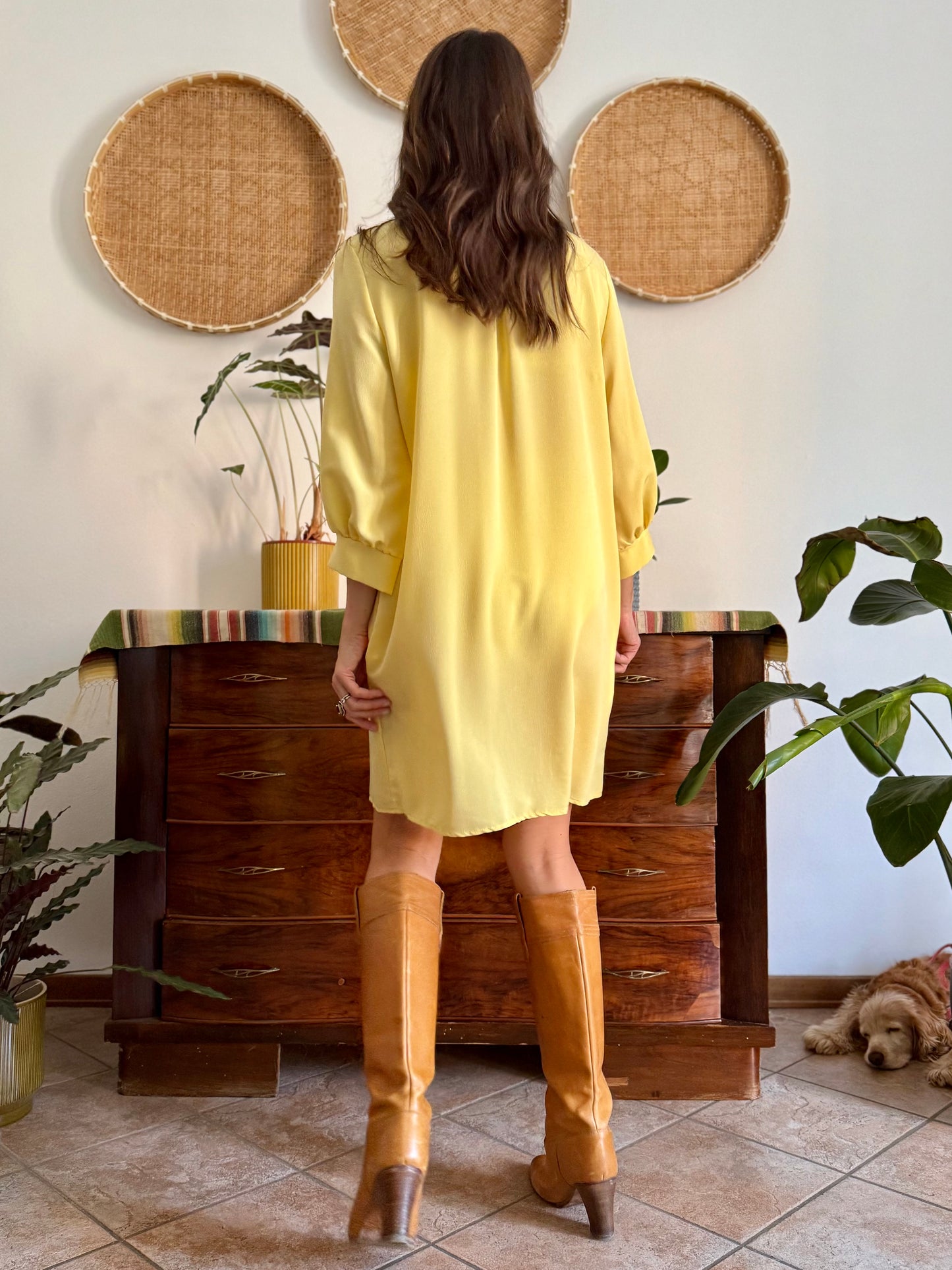 Y2k vintage semi sheer yellow shirt dress