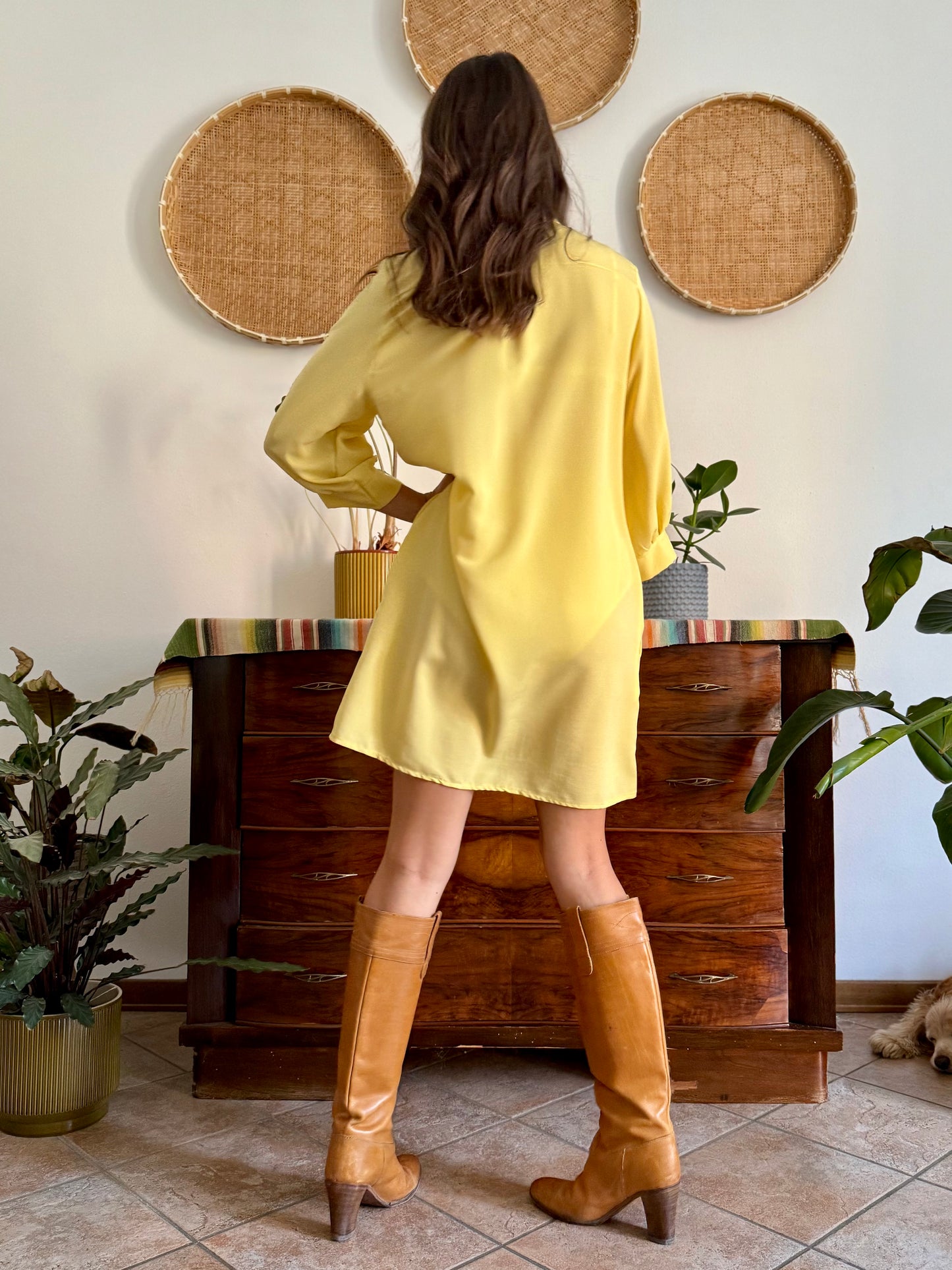 Y2k vintage semi sheer yellow shirt dress