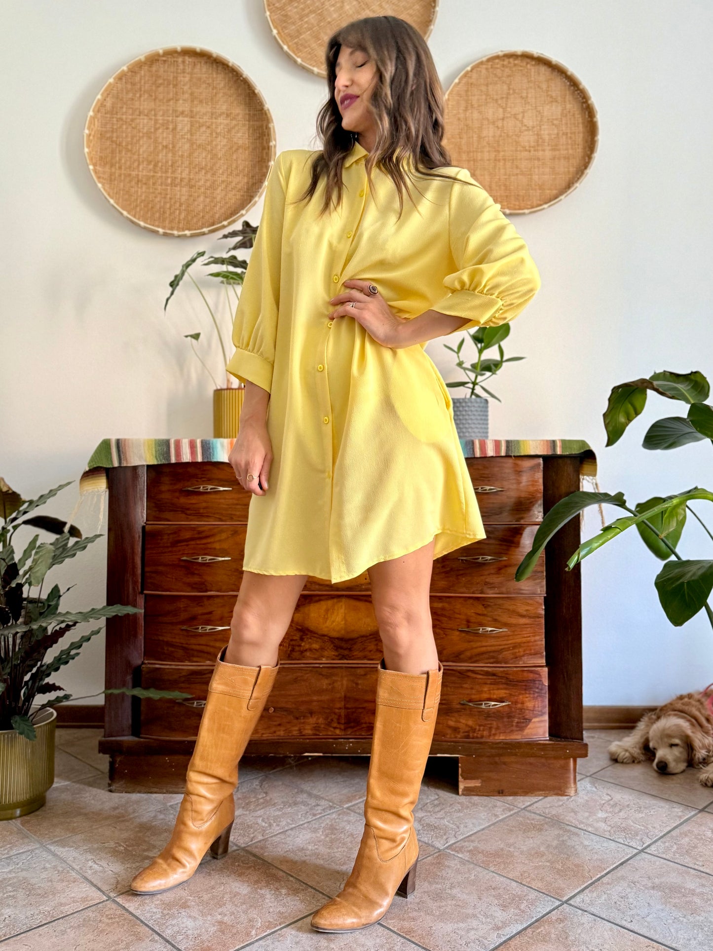 Y2k vintage semi sheer yellow shirt dress