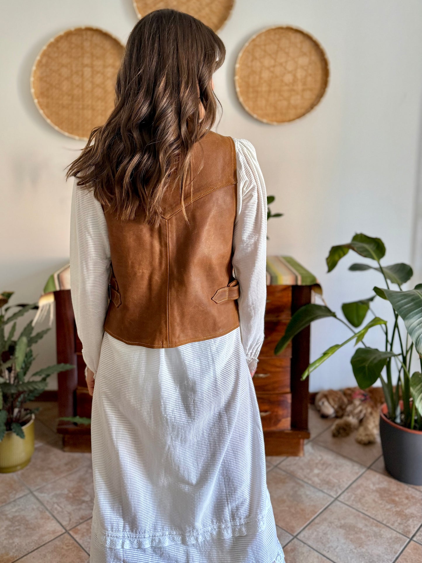 1970's vintage camell leather western vest