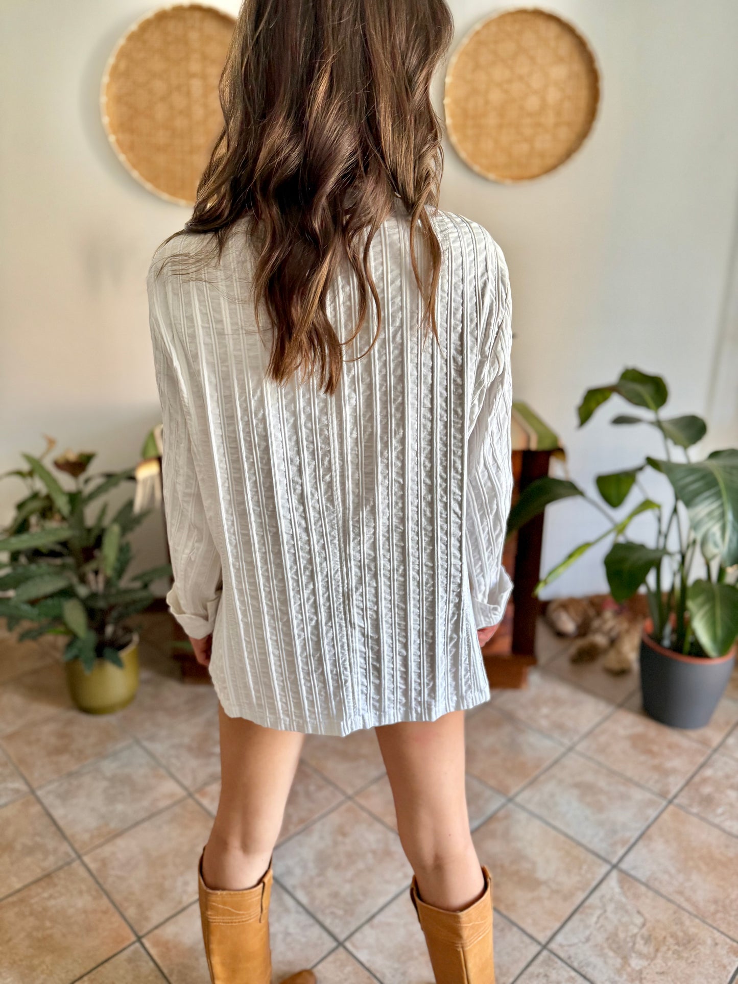 1990's vintage white textured stripe blazer mini dress