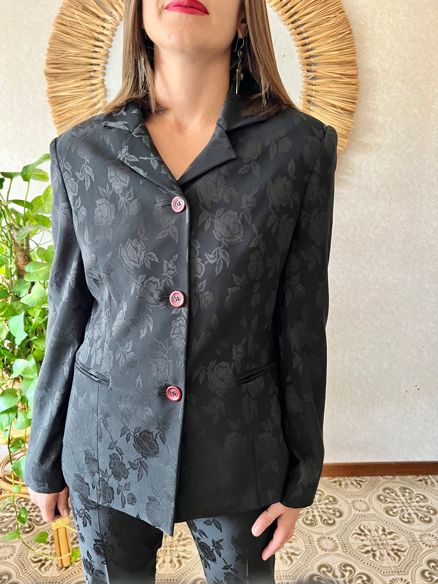1990's vintage black floral pant suit
