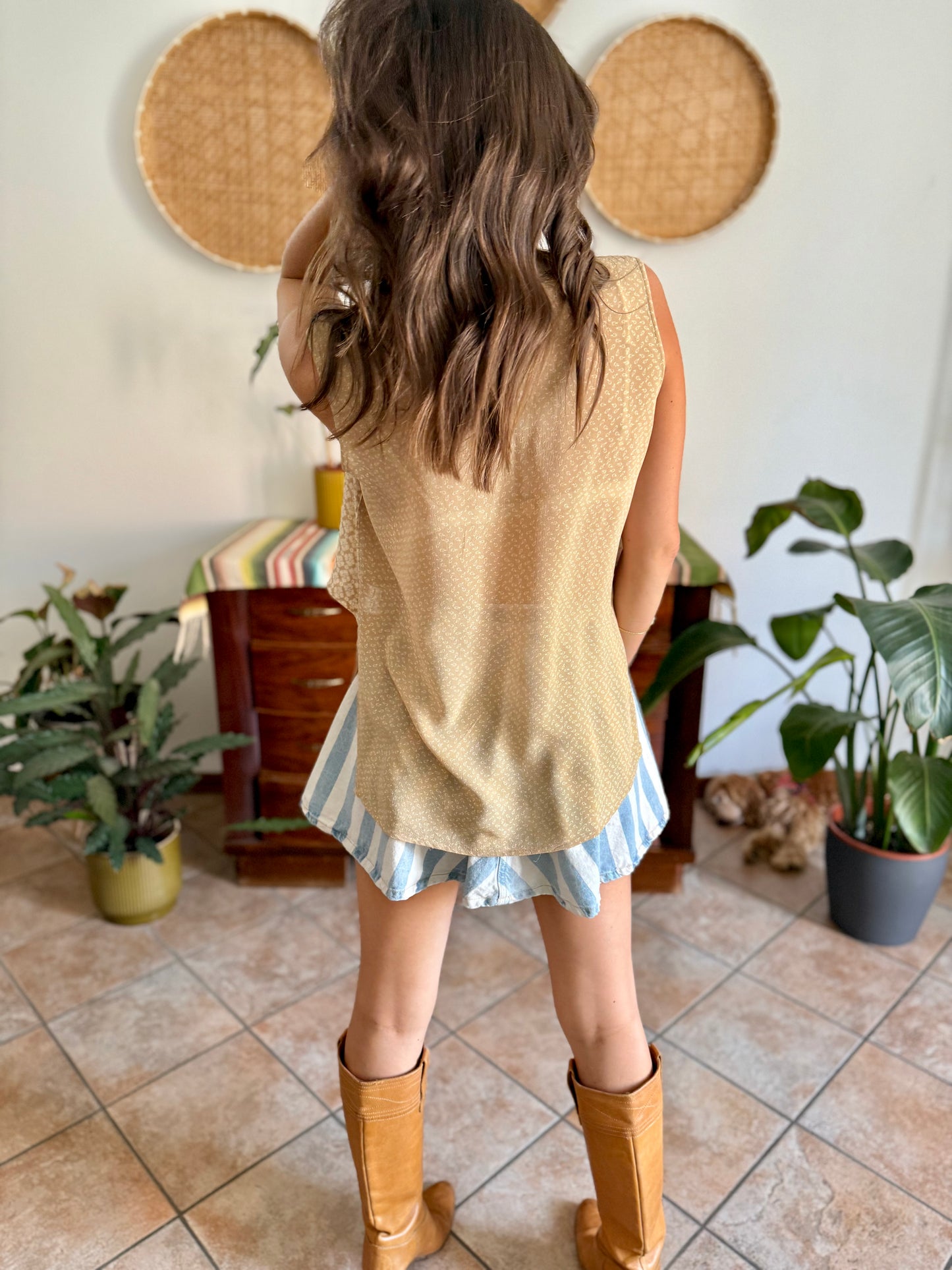 1990's vintage double lay beige and cream silk floral print blouse