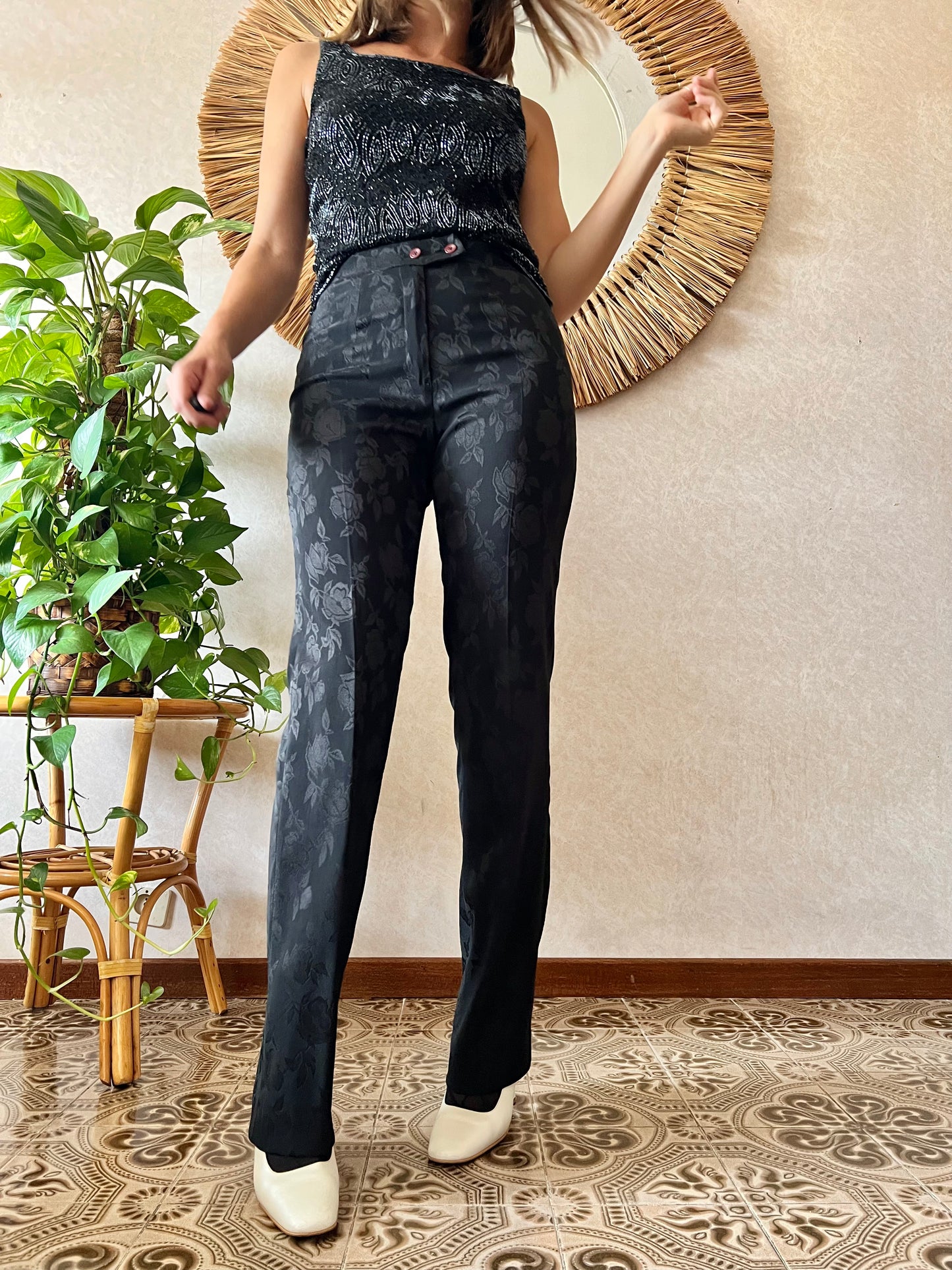 1990's vintage black floral pant suit