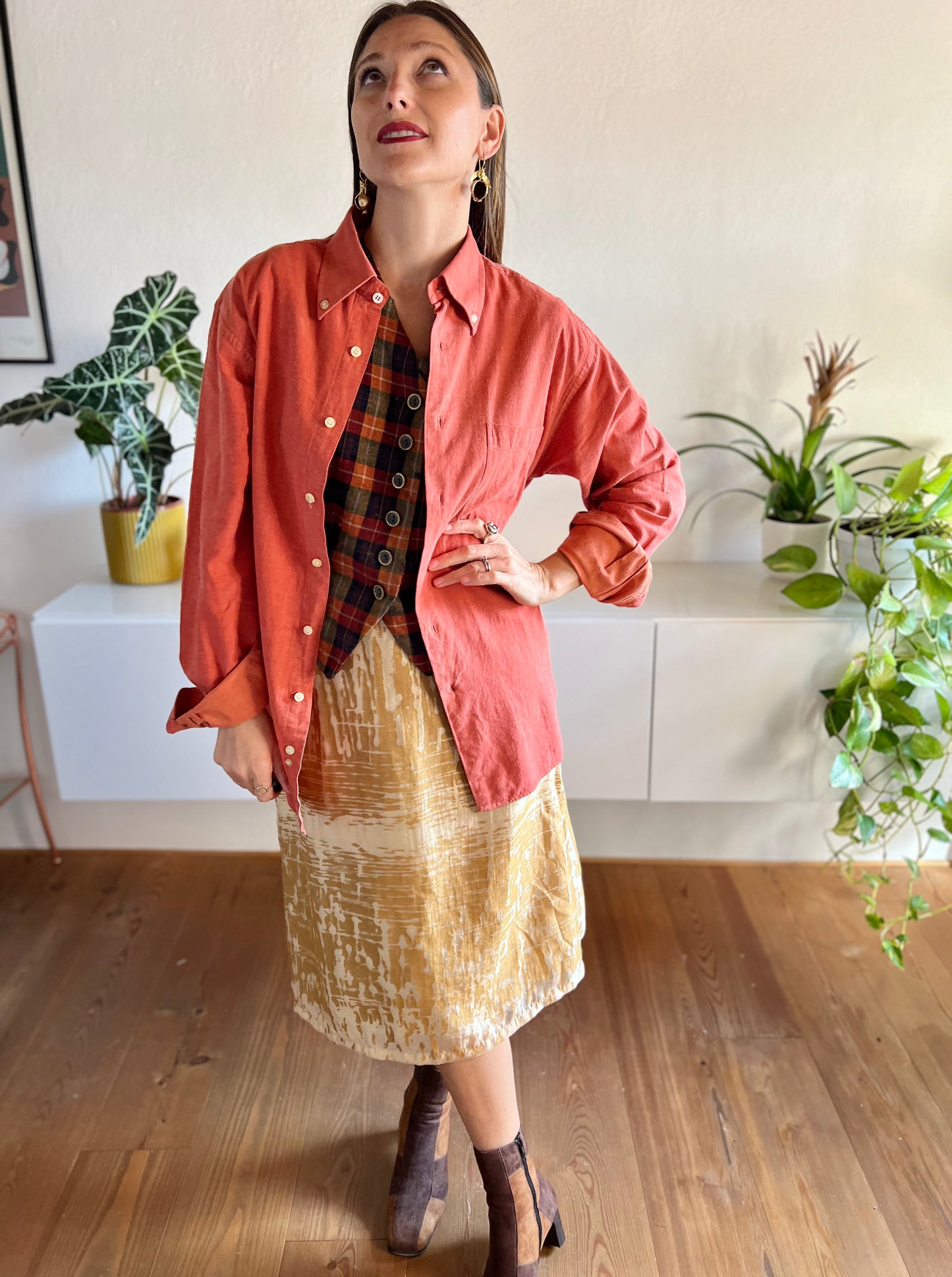1970's vintage coral textured oversize shirt