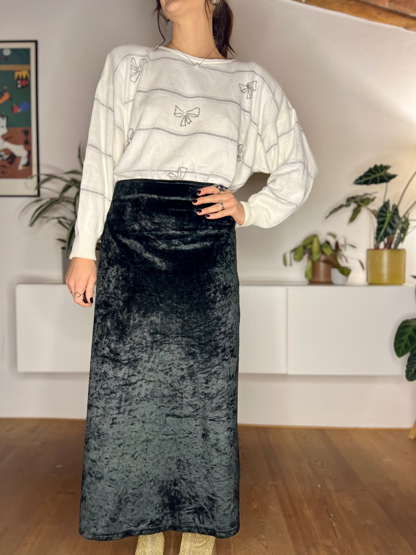 1990's vintage black velvet maxi skirt