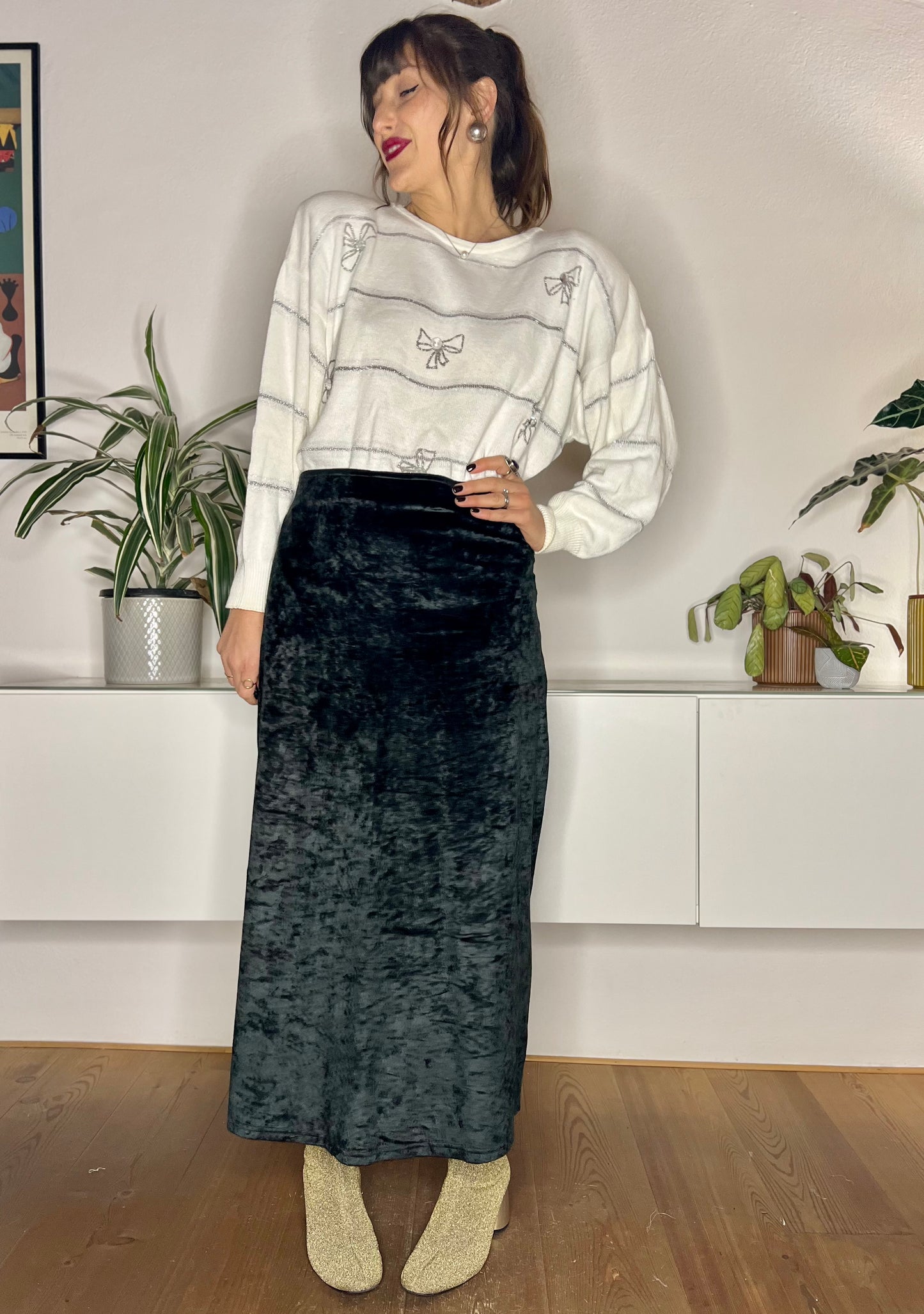 1990's vintage black velvet maxi skirt