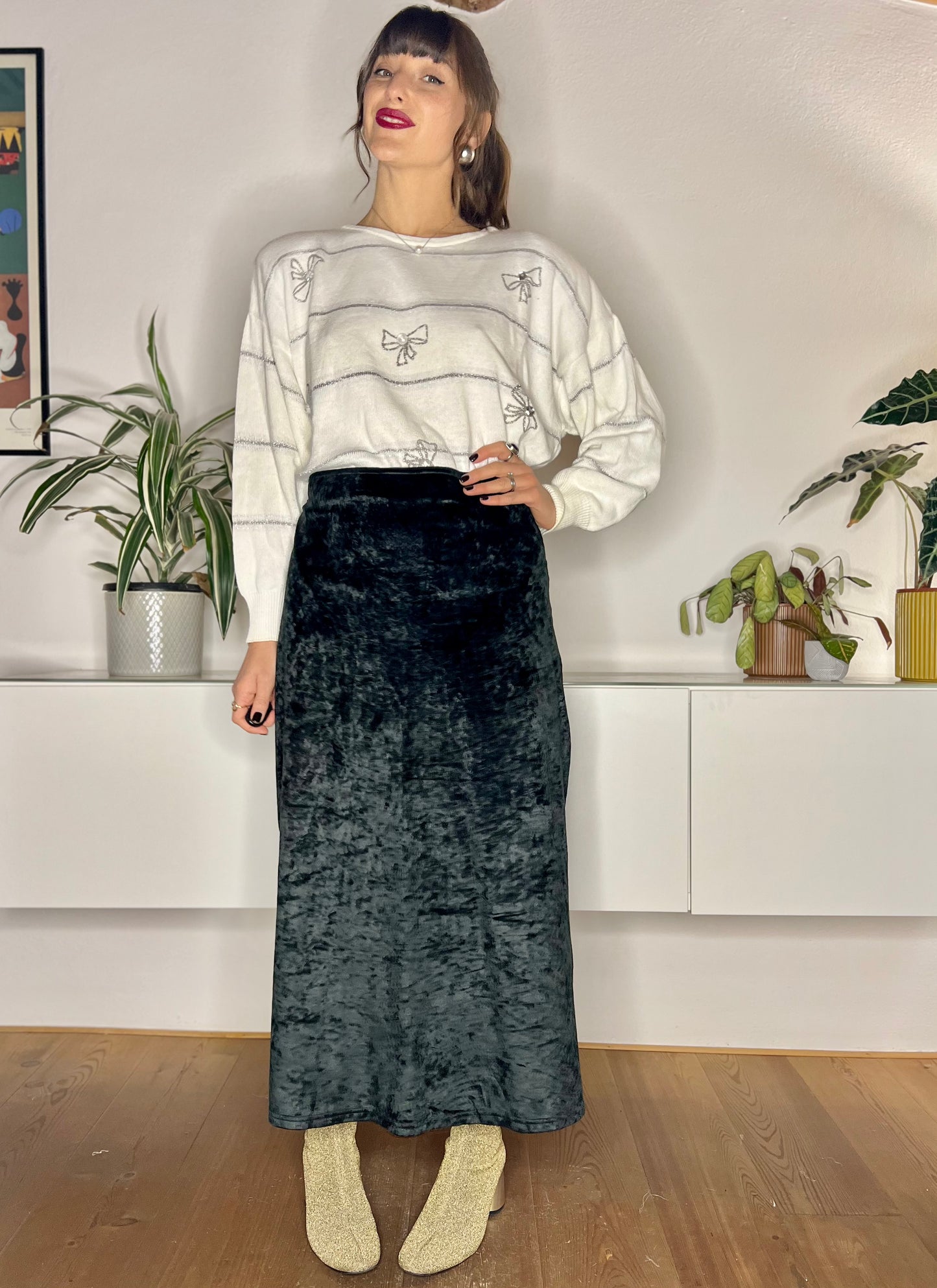 1990's vintage black velvet maxi skirt