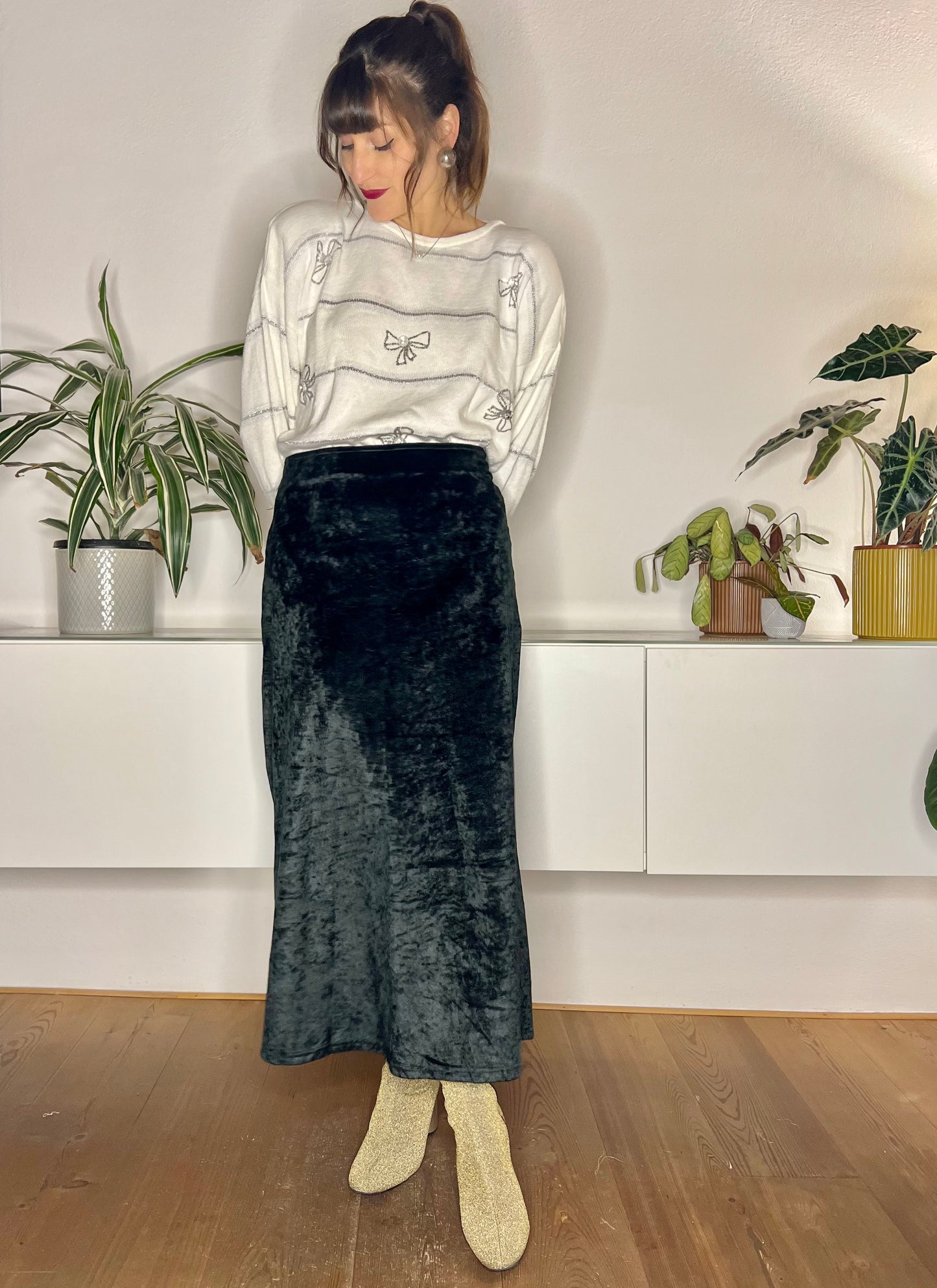 1990's vintage black velvet maxi skirt