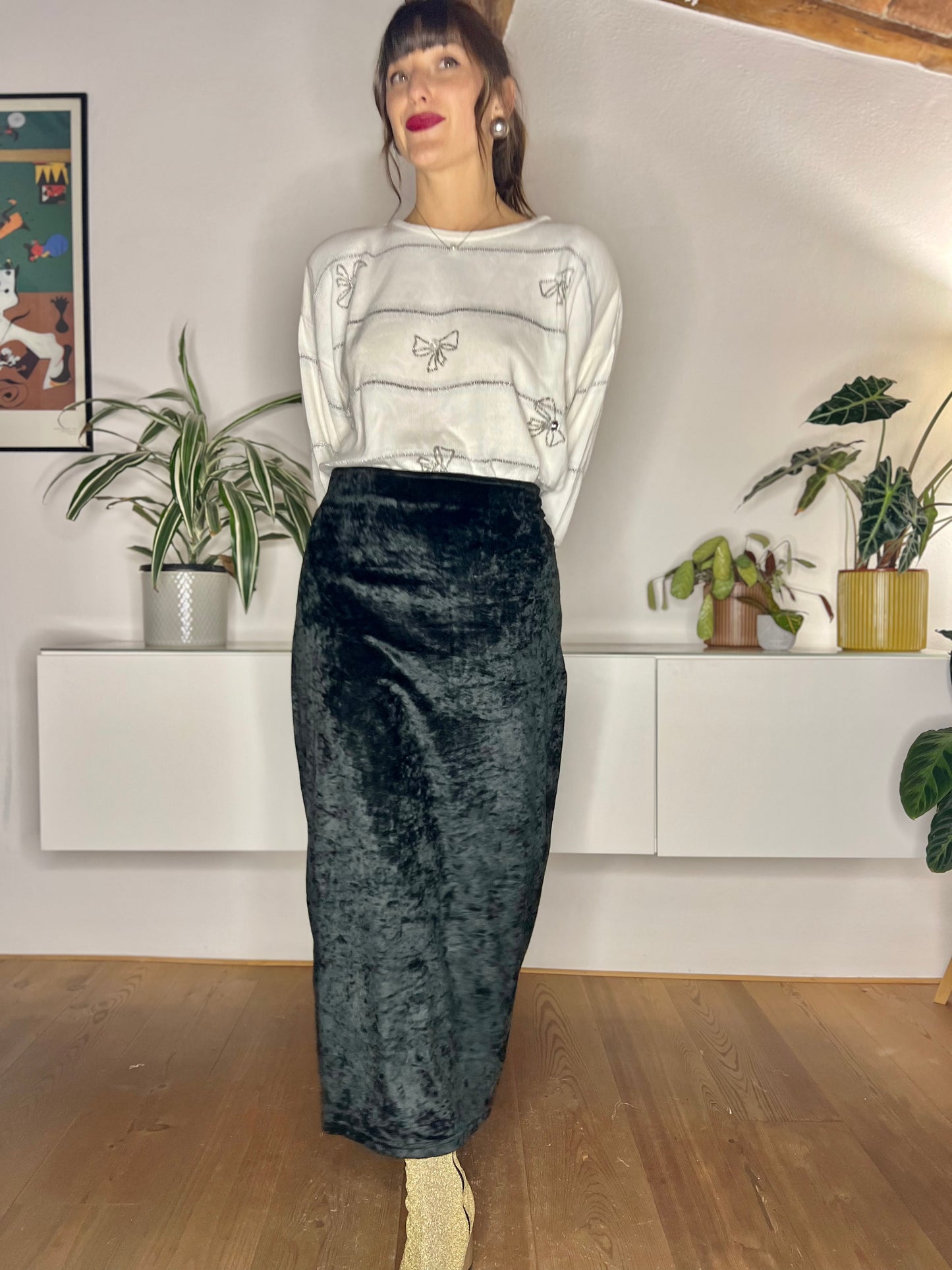 1990's vintage black velvet maxi skirt