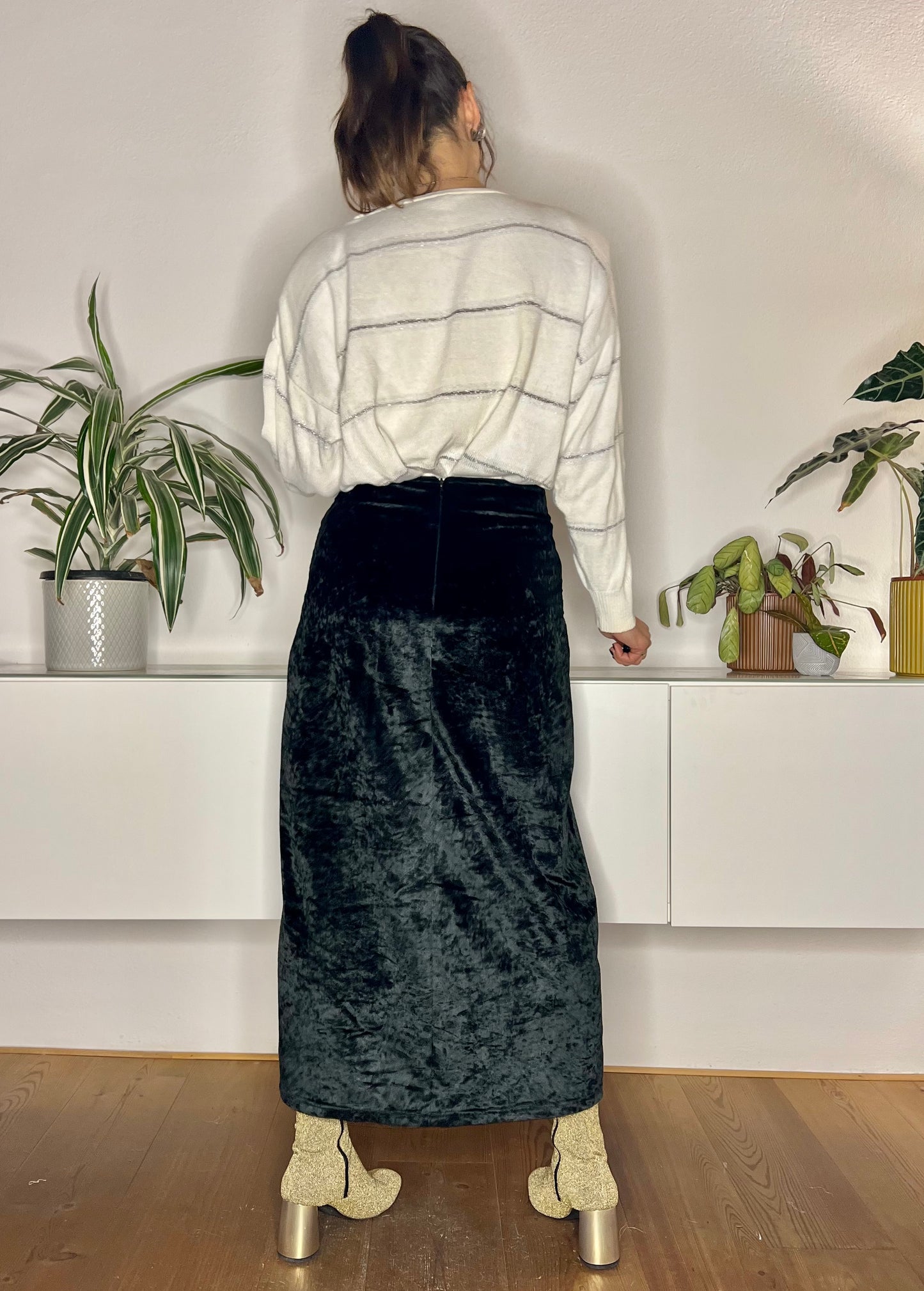1990's vintage black velvet maxi skirt