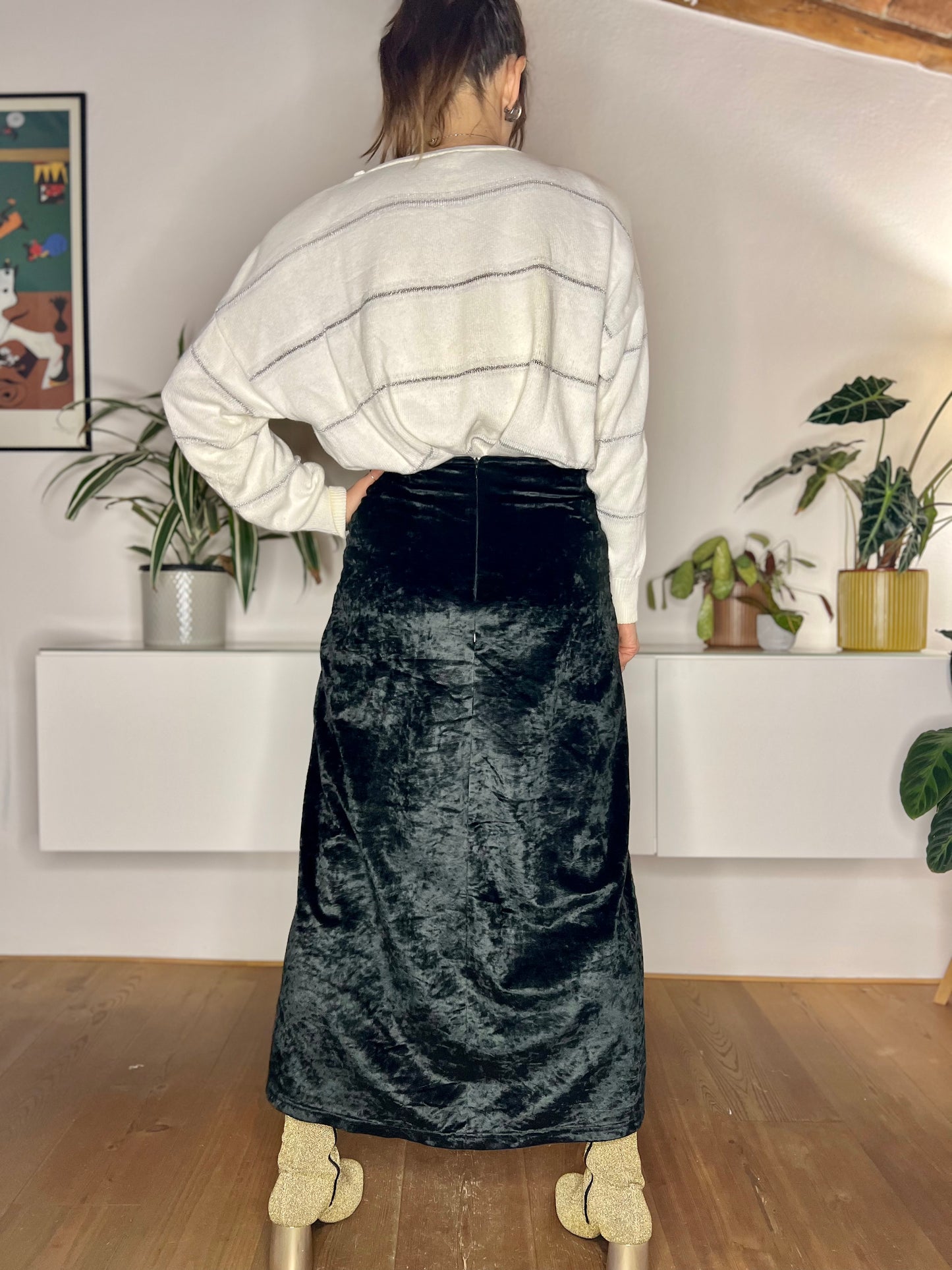 1990's vintage black velvet maxi skirt